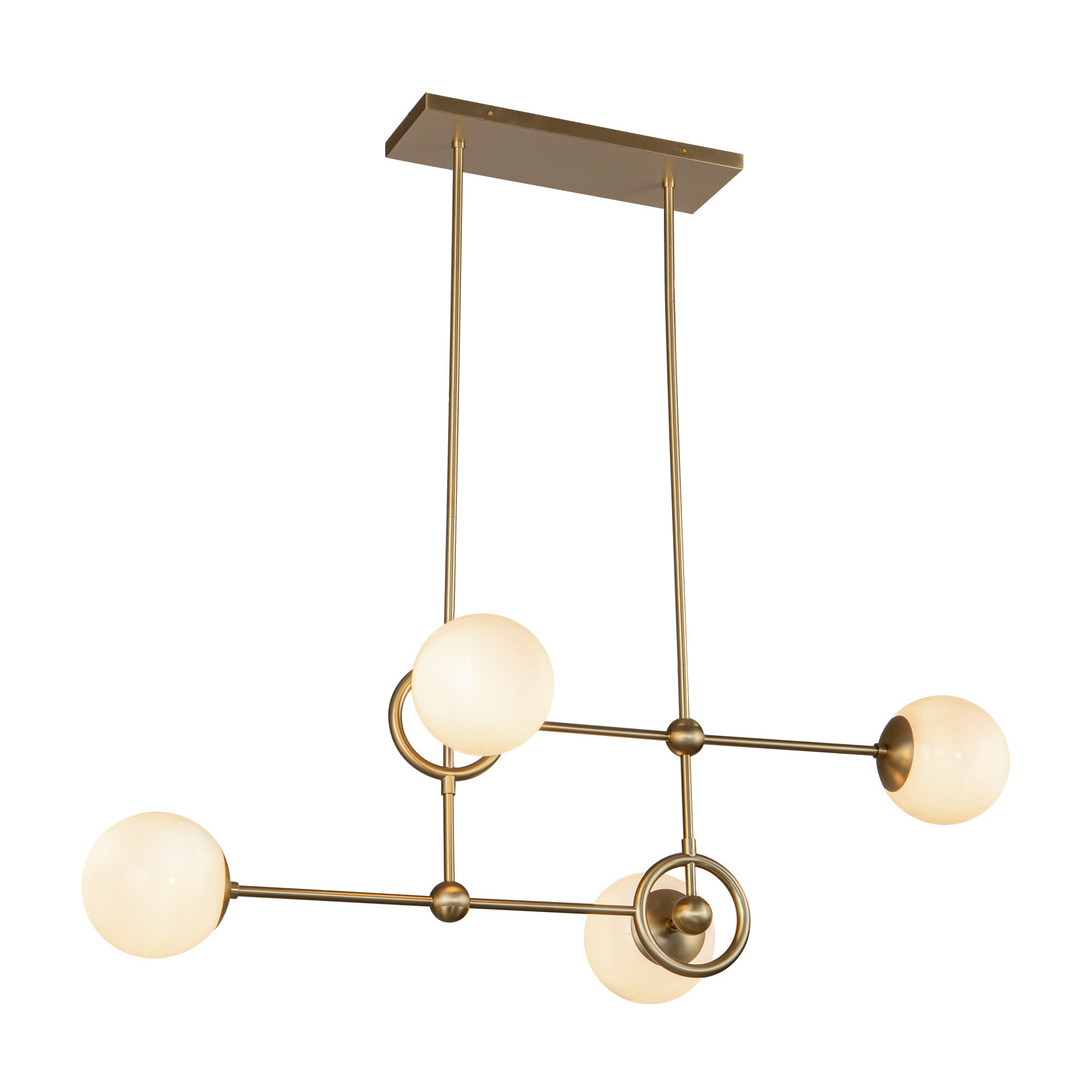 Fiore 42-in Brushed Gold/Glossy Opal Glass 4 Lights Chandelier