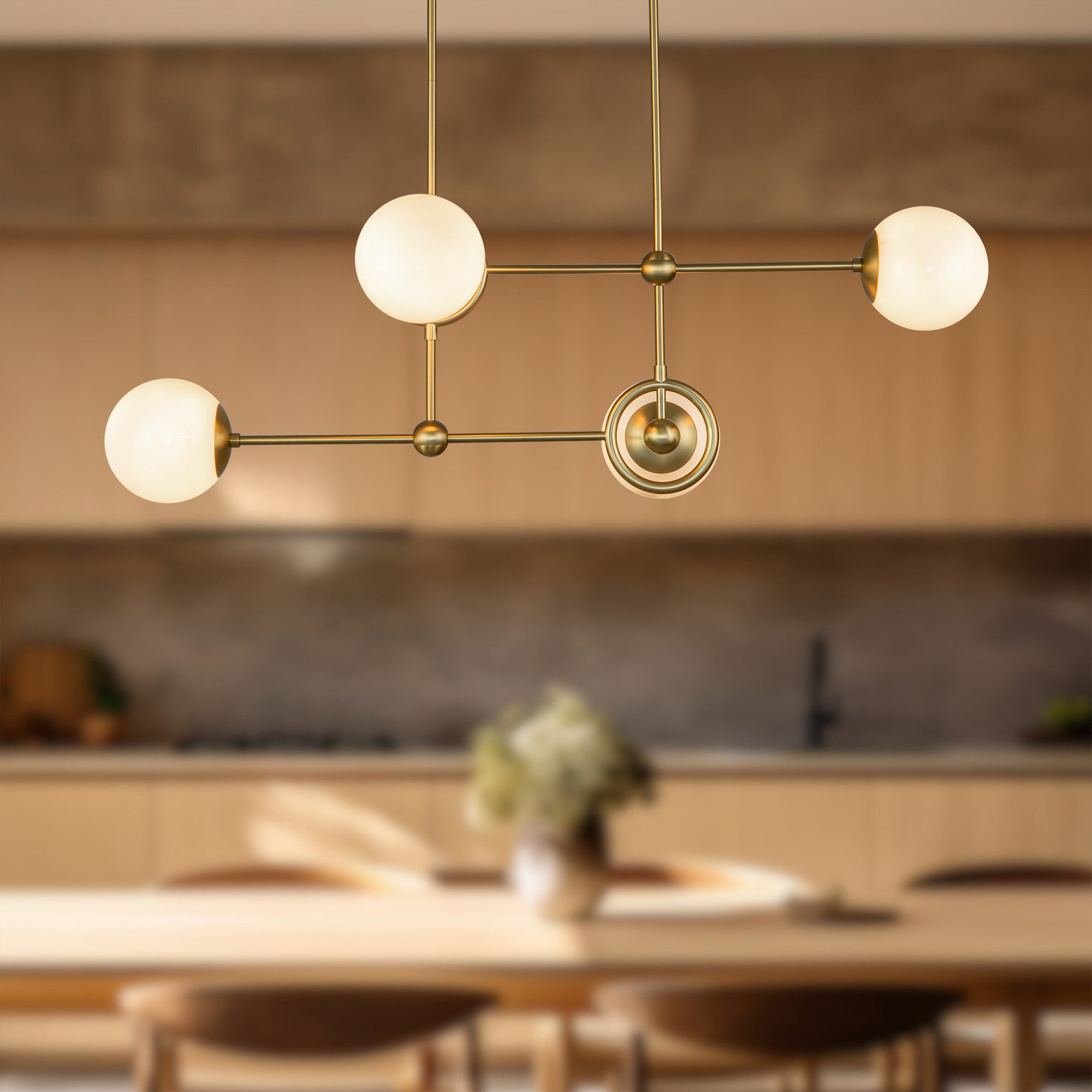 Fiore 42-in Brushed Gold/Glossy Opal Glass 4 Lights Chandelier