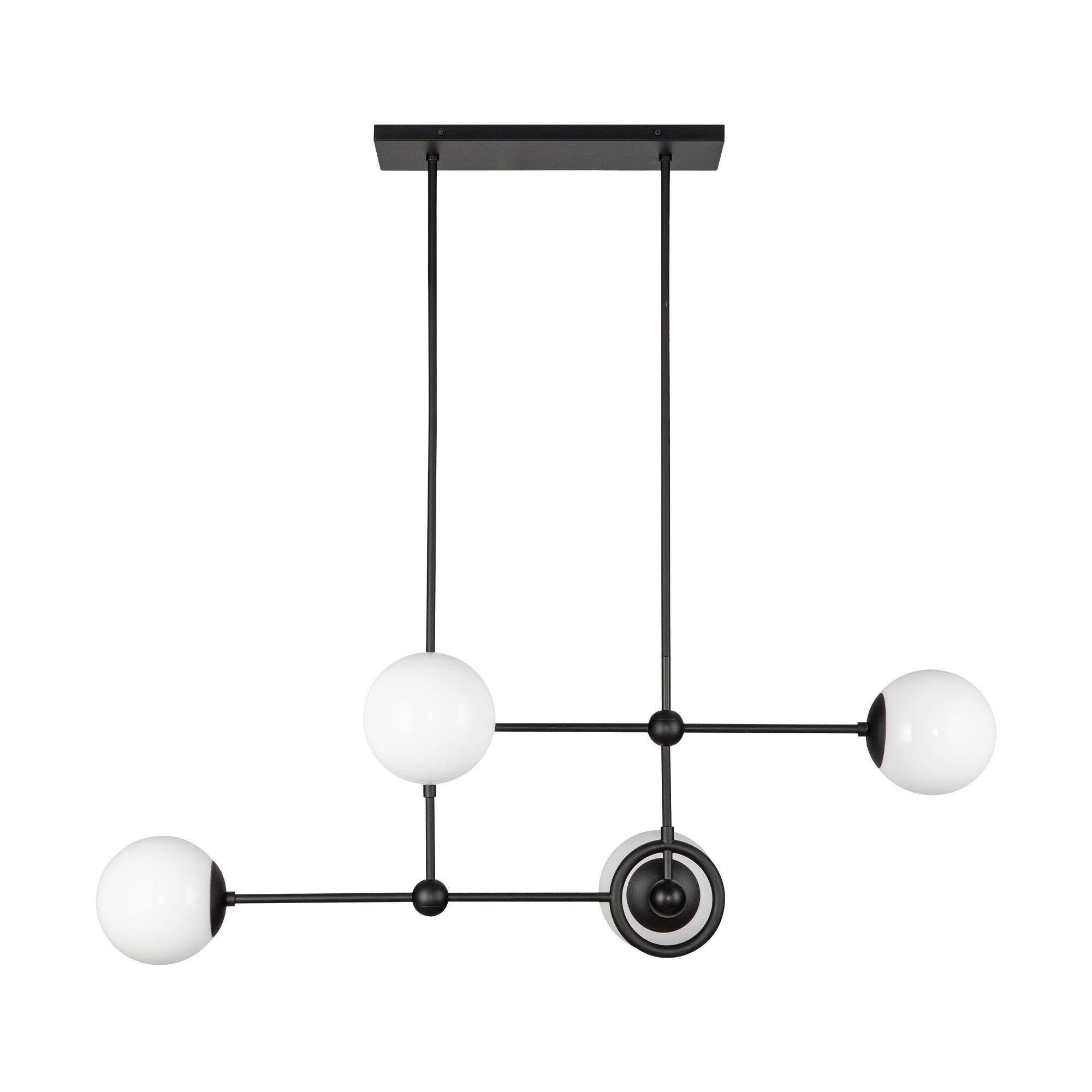 Fiore 42-in Matte Black/Glossy Opal Glass 4 Lights Chandelier