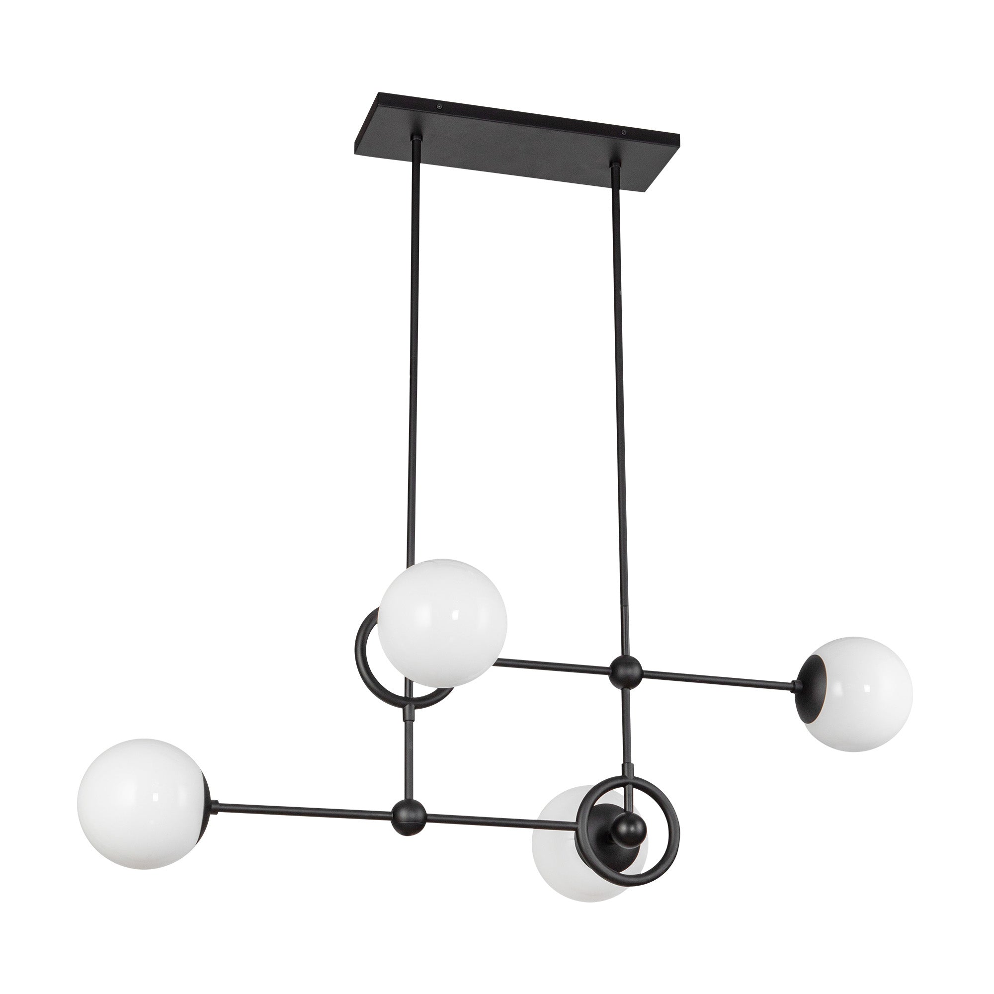 Fiore 42-in Matte Black/Glossy Opal Glass 4 Lights Chandelier