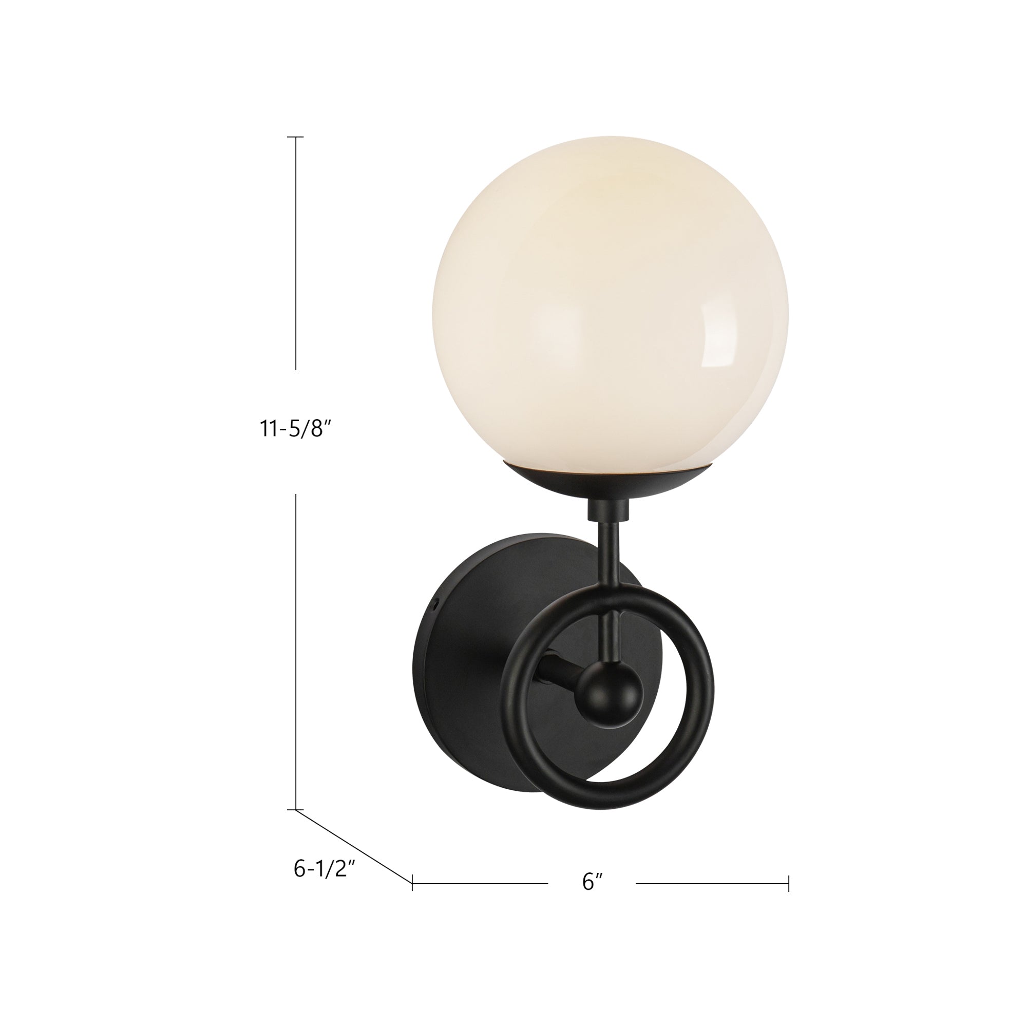Fiore 6-in Matte Black/Glossy Opal Glass 1 Light Wall Vanity