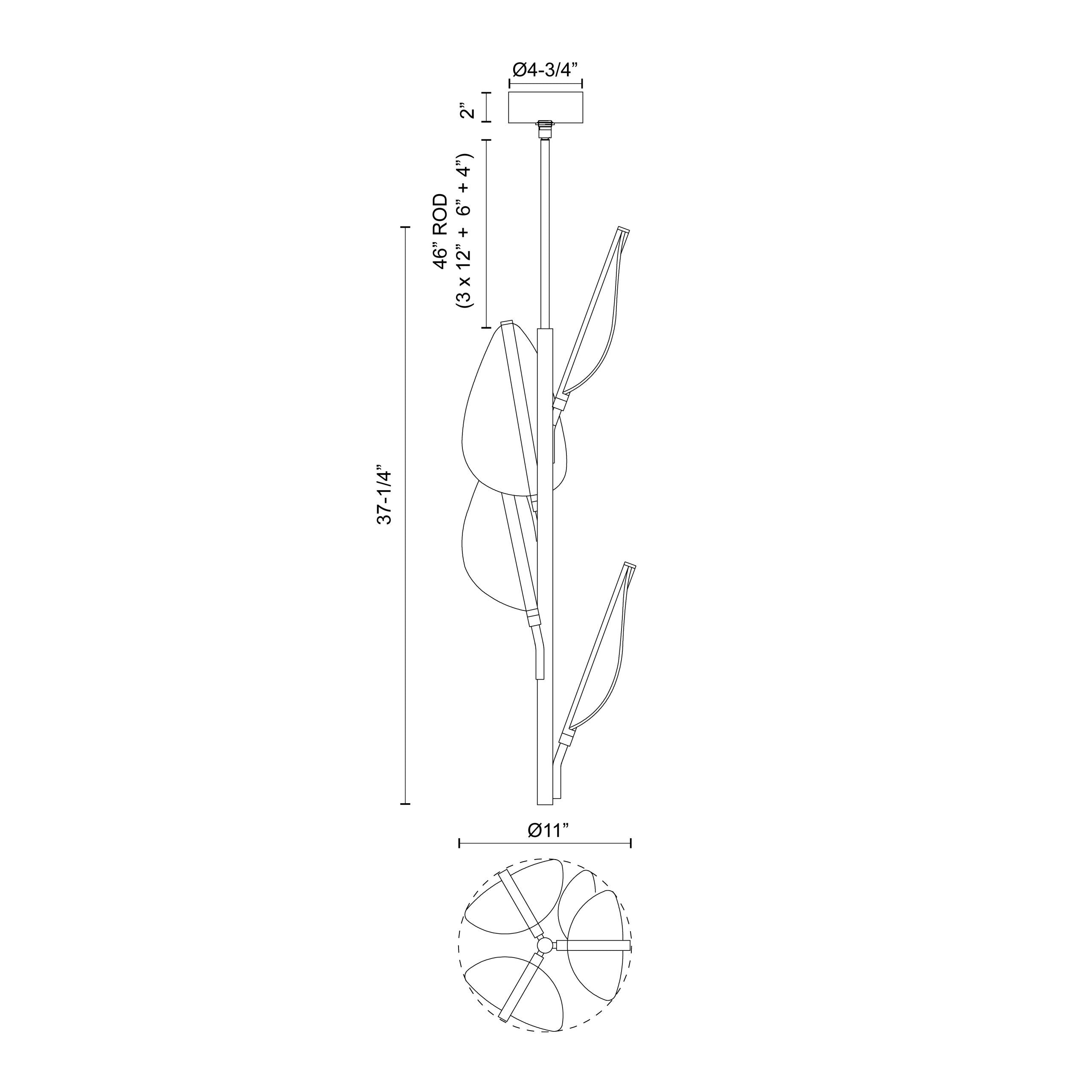 Flora 4 Head Natural Brass LED Pendant