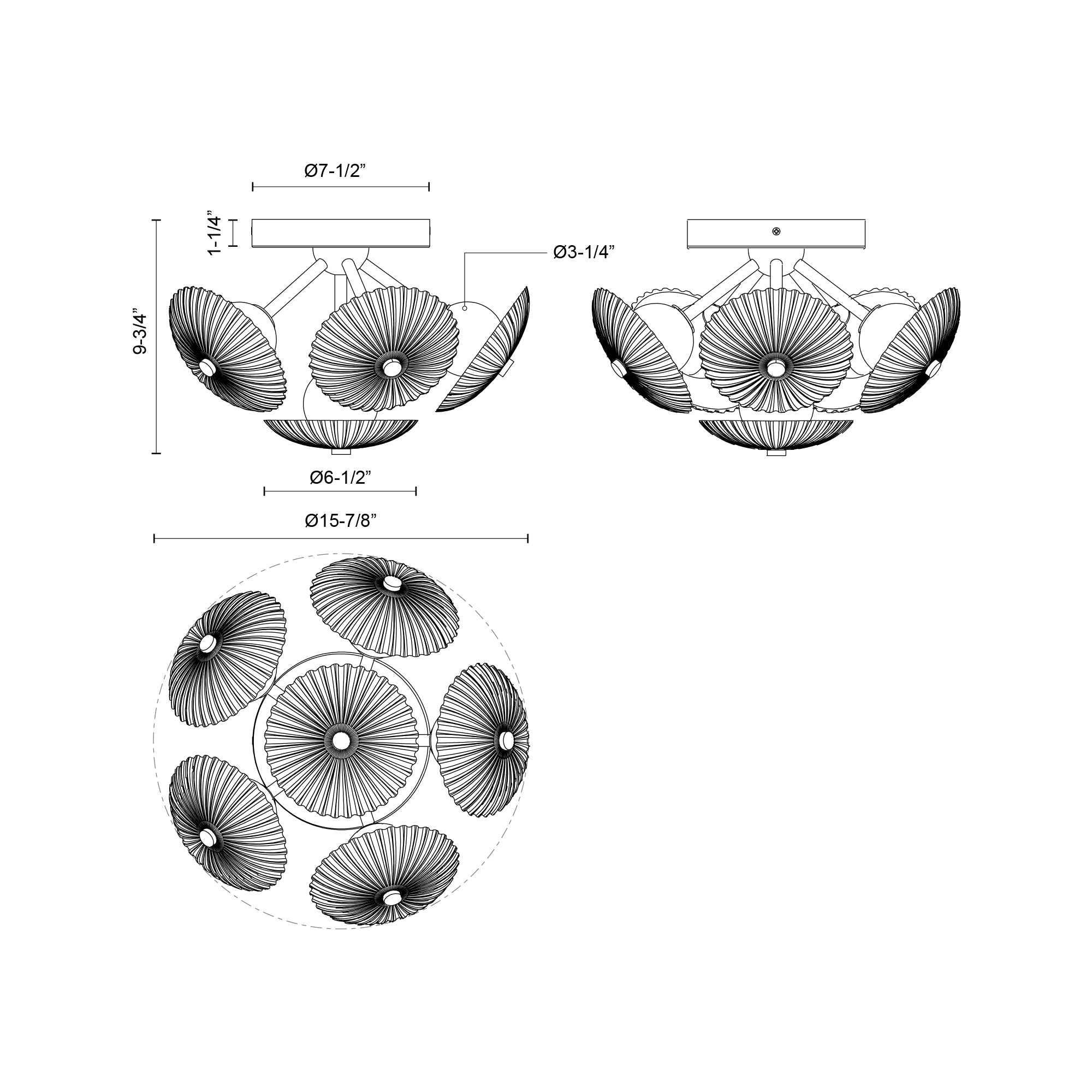 Hera 16-in Matte Black/Clear Ribbed Glass LED Flush Mount