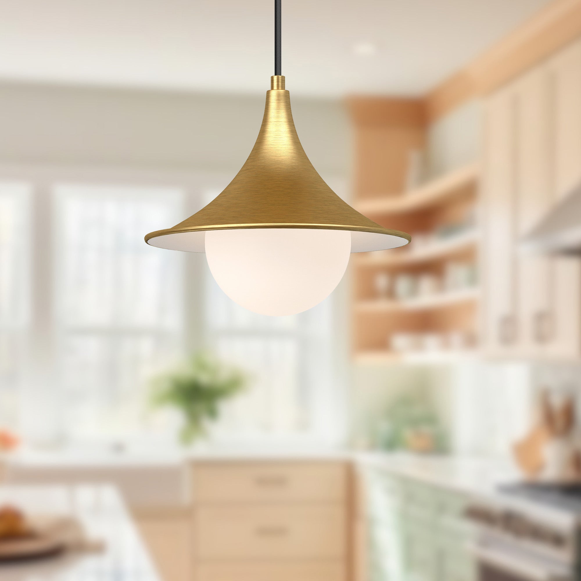 Fuji 9-in Brushed Gold/Opal Matte Glass 1 Light Pendant