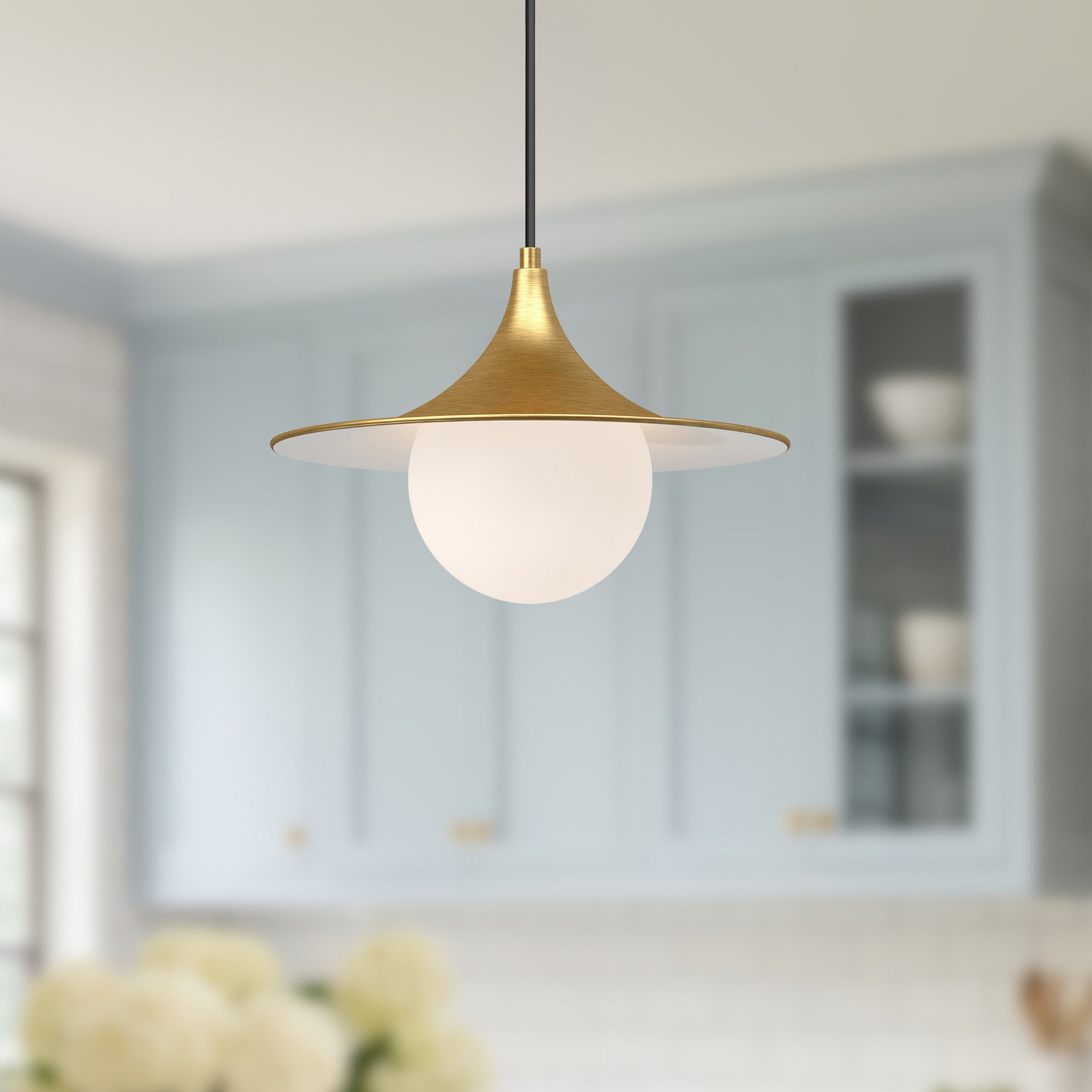 Fuji 12-in Brushed Gold/Opal Matte Glass 1 Light Pendant
