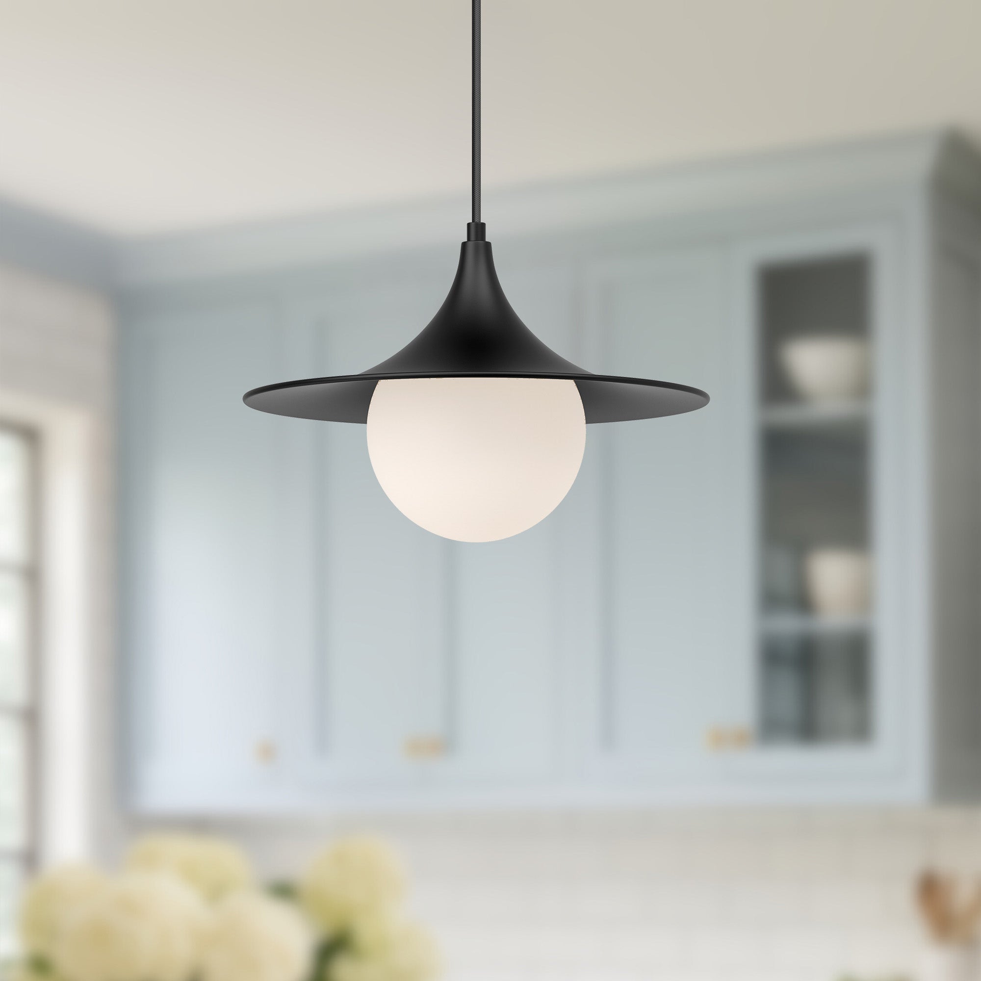 Fuji 12-in Matte Black/Opal Matte Glass 1 Light Pendant