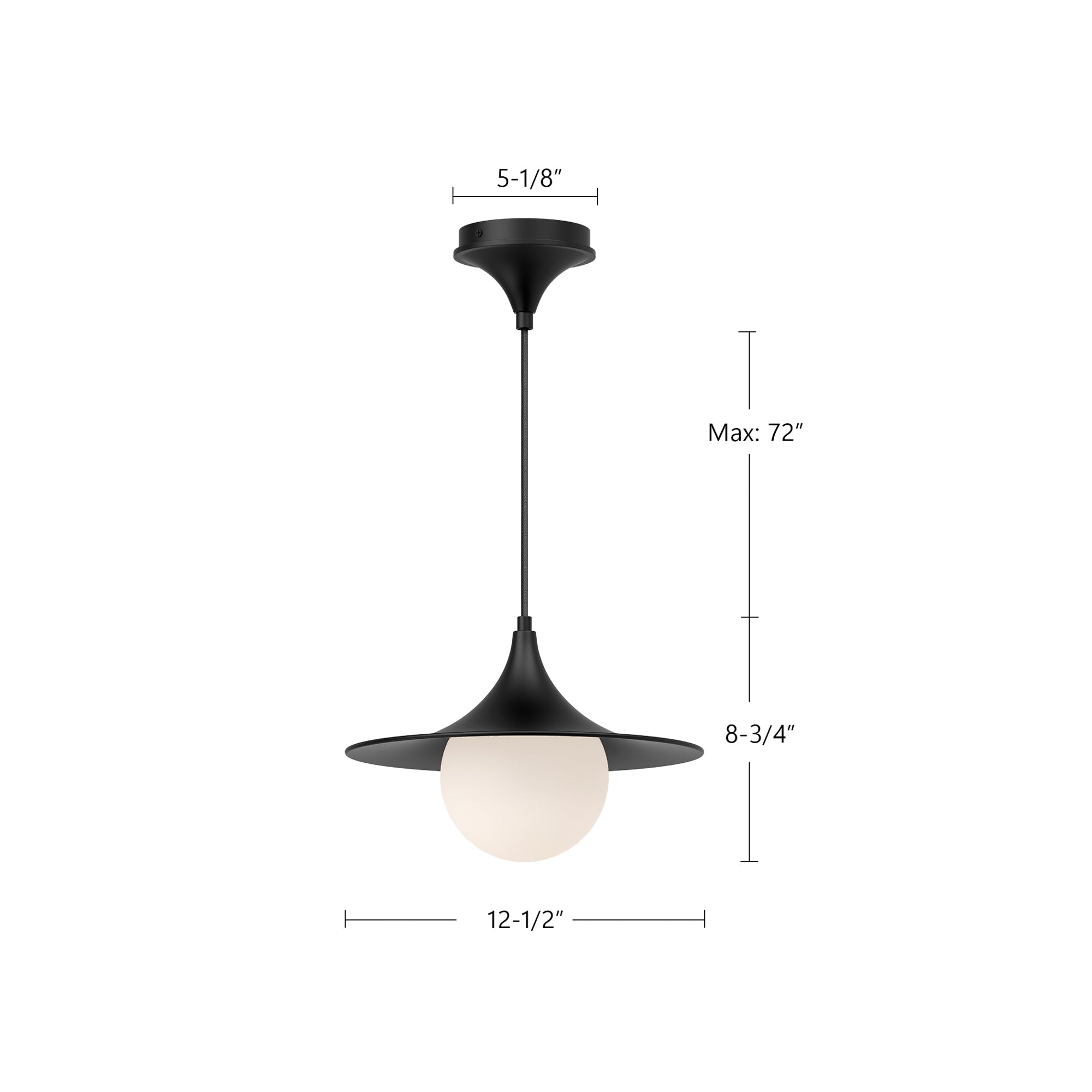 Fuji 12-in Matte Black/Opal Matte Glass 1 Light Pendant