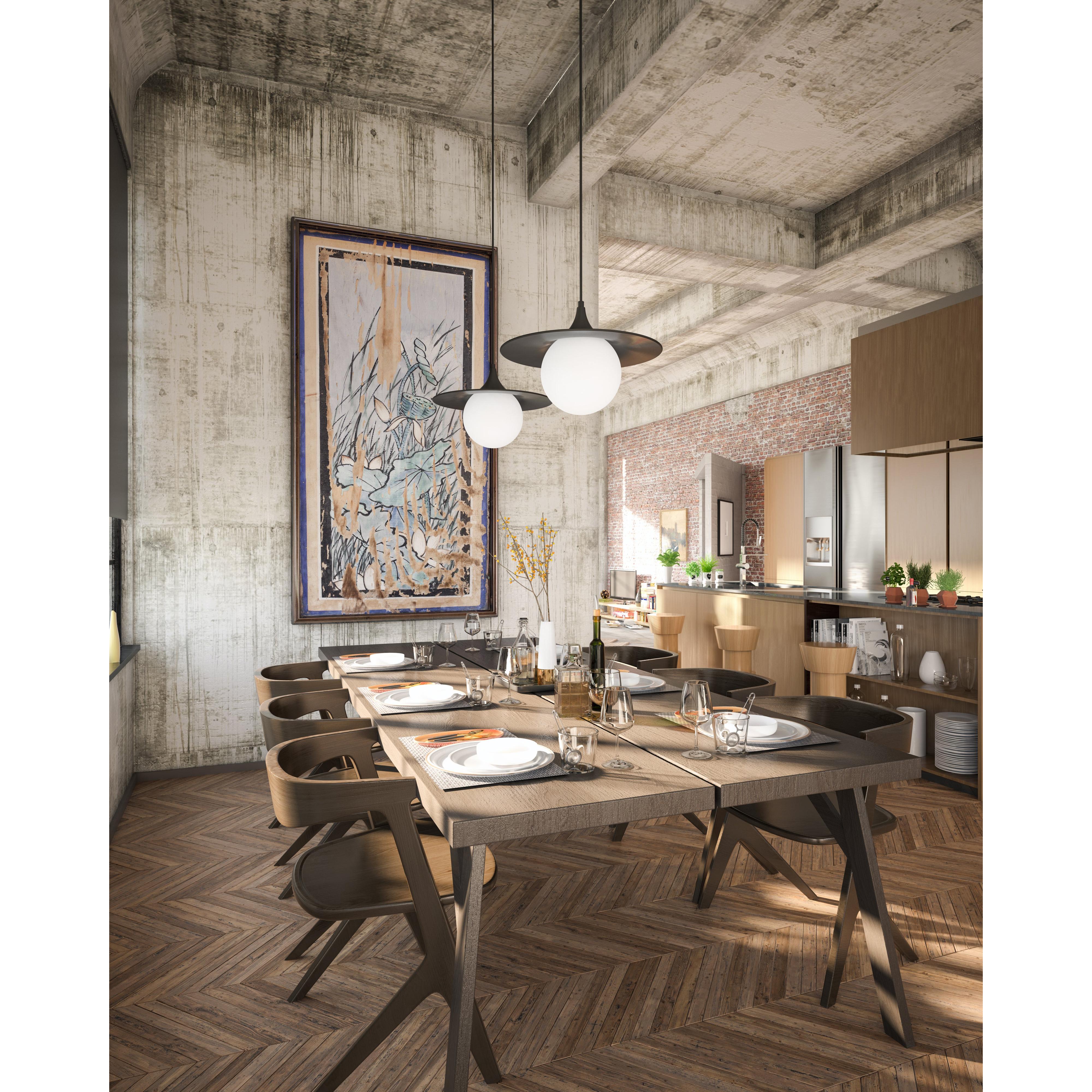 Fuji 16-in Matte Black/Opal Matte Glass 1 Light Pendant