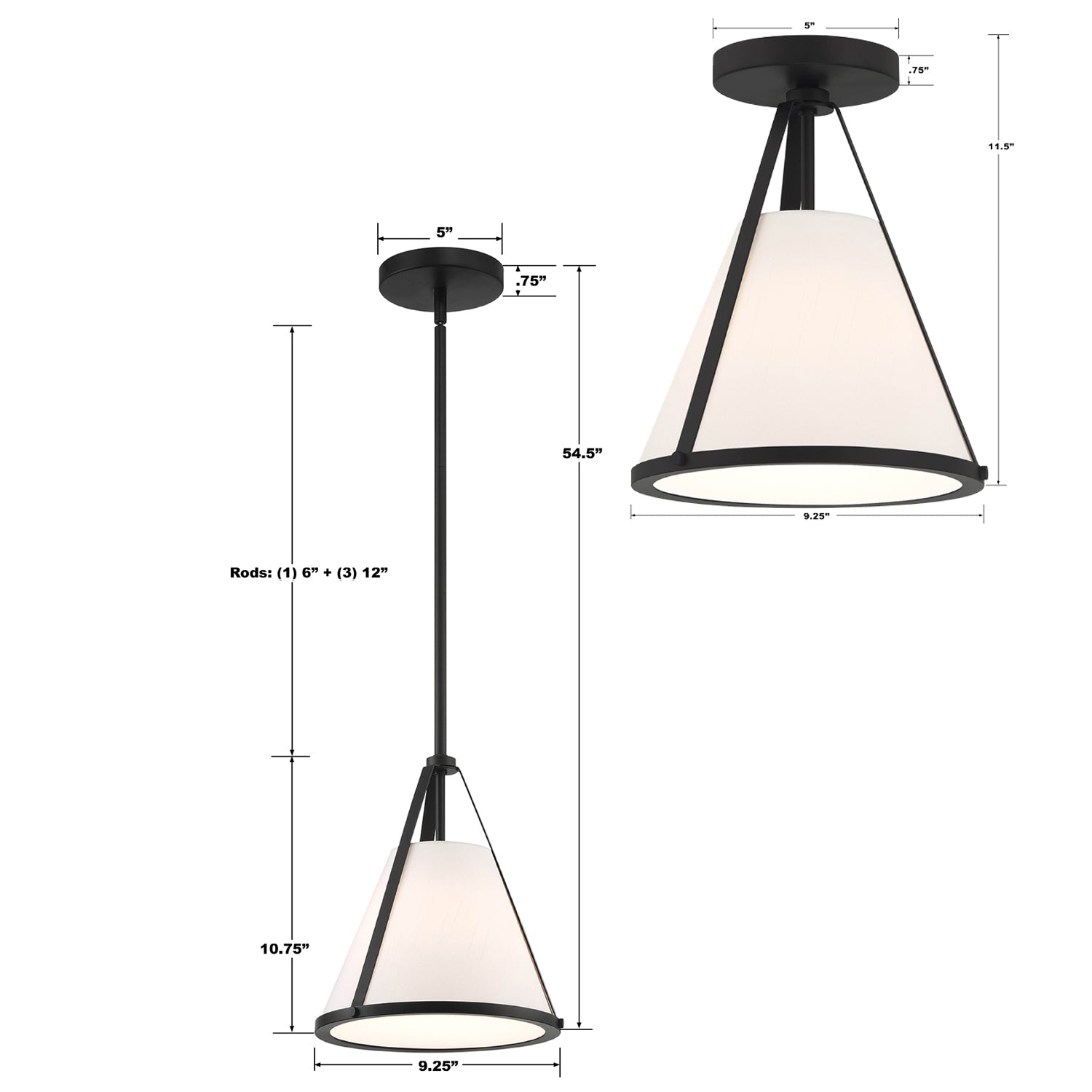 Crystorama Fulton FUL-900-BK – 9.25 Inch – 1 Light – Pendant Light – Black – Dry Rated