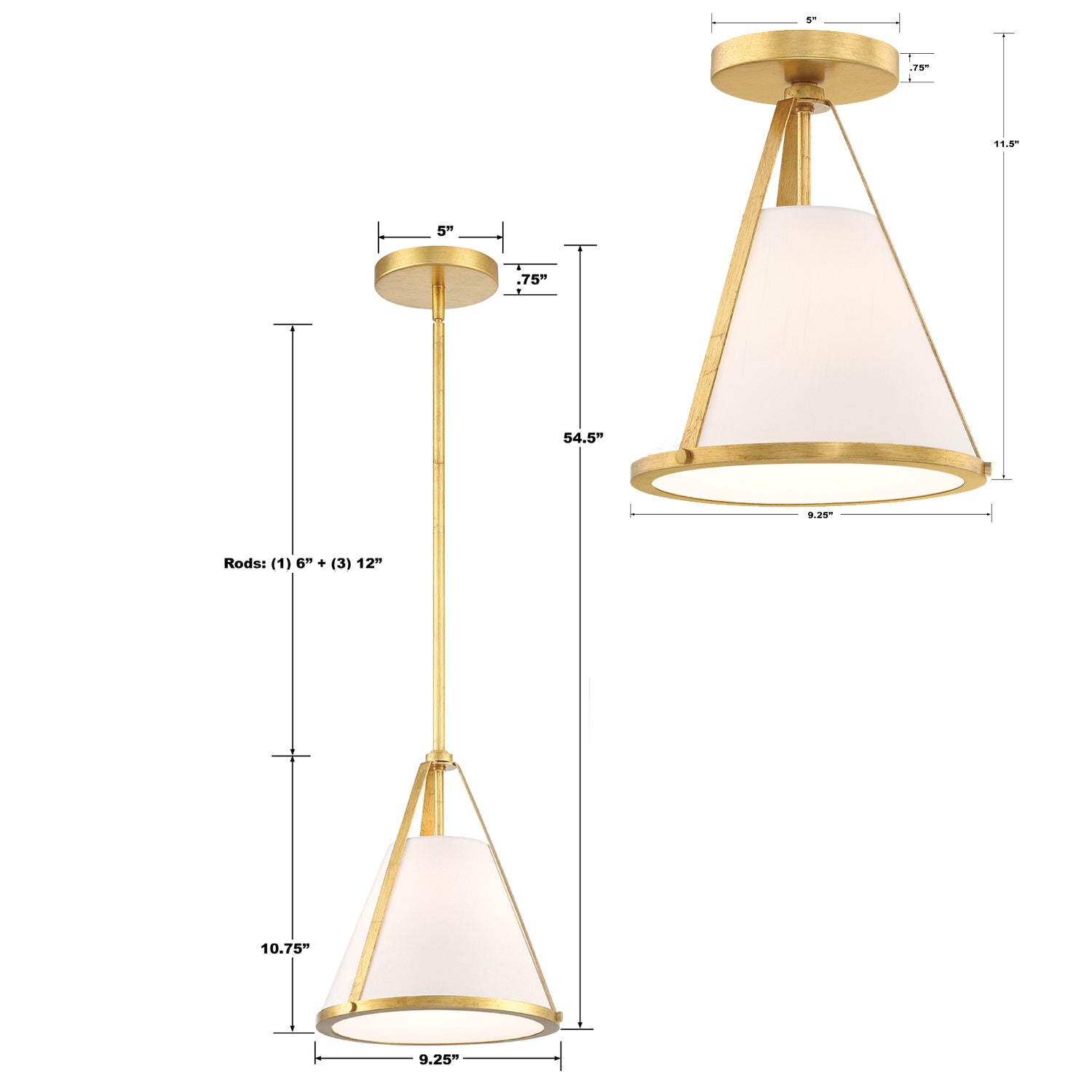 Crystorama Fulton FUL-900-GA – 9.25 Inch – 1 Light – Pendant Light – Antique Gold – Dry Rated