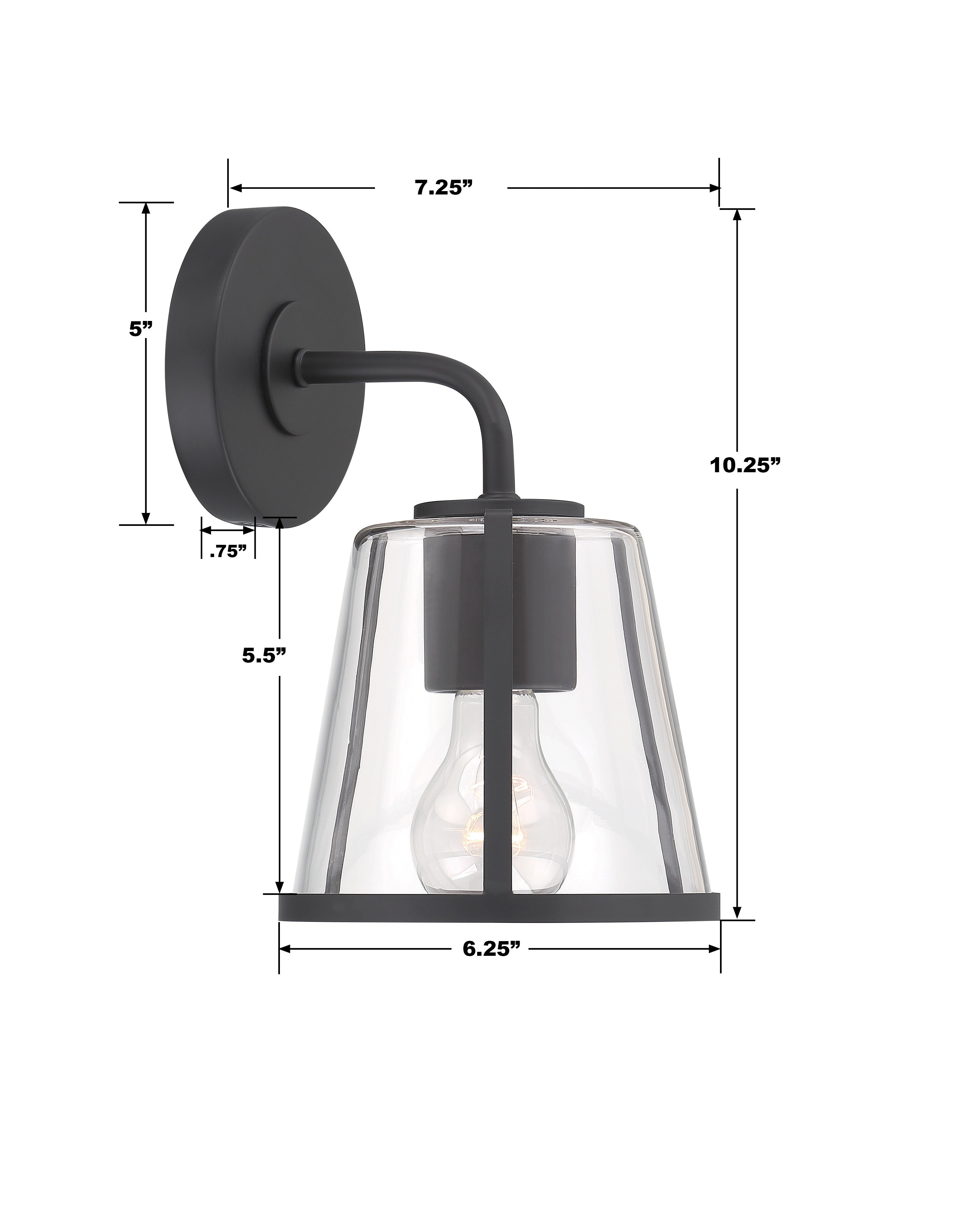 Crystorama Fulton FUL-911-BK-CL – 6.25 Inch – 1 Light – Sconce – Black – Damp Rated