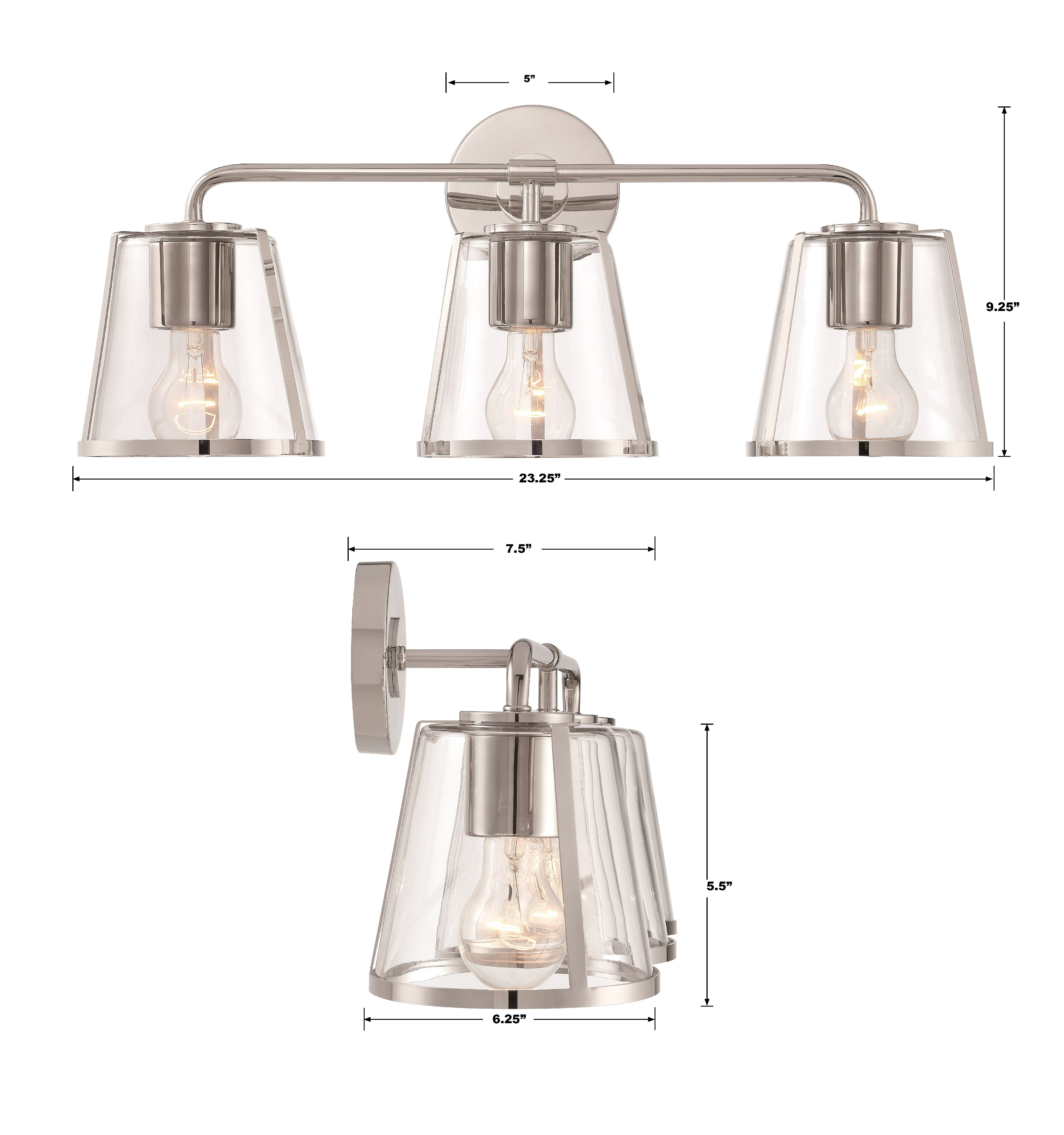 Crystorama Fulton FUL-913-PN-CL – 23.25 Inch – 3 Light – Bath Vanity Light – Polished Nickel – Damp Rated