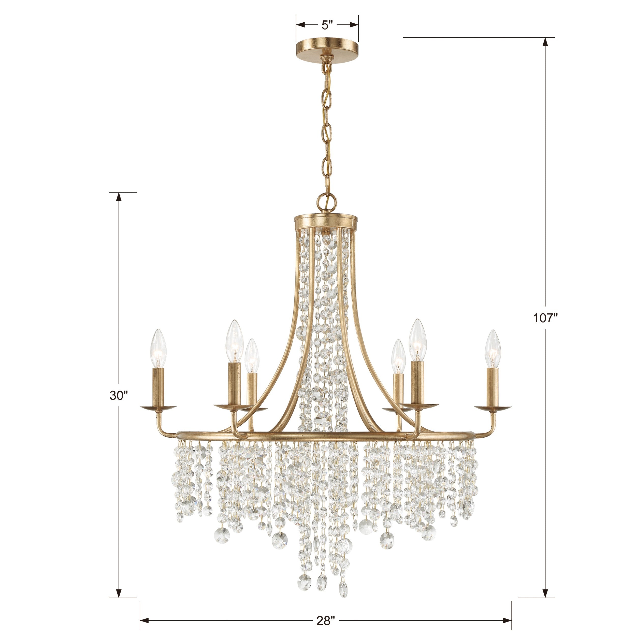 Crystorama Gabrielle GAB-B7306-GA – 28 Inch – 6 Light – Chandelier – Antique Gold – Damp Rated