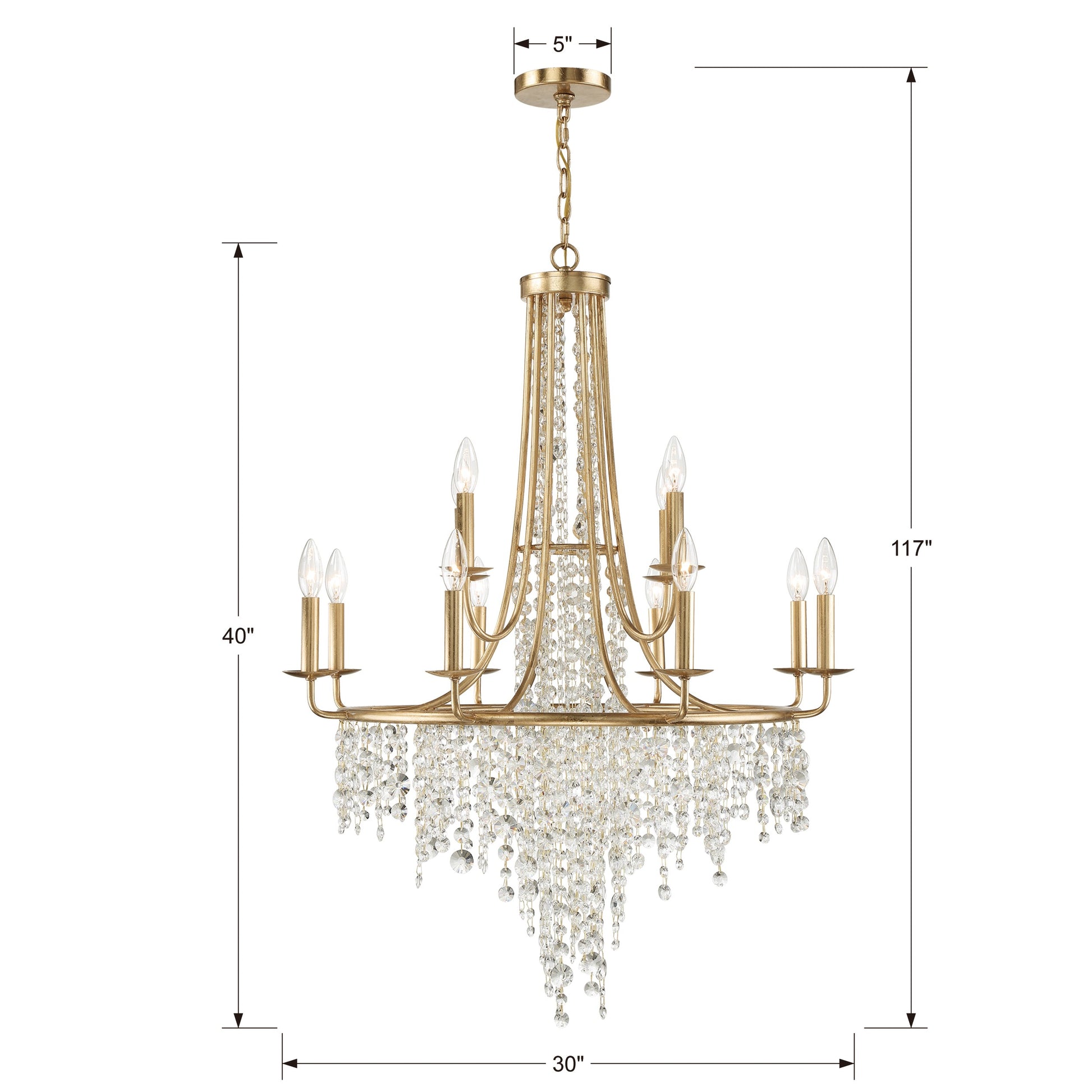 Crystorama Gabrielle GAB-B7312-GA – 30 Inch – 12 Light – Chandelier – Antique Gold – Damp Rated