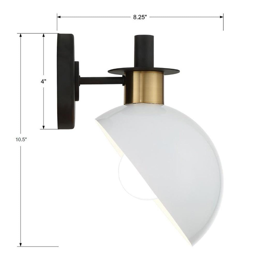 Crystorama Gigi GIG-811-BK-AG – 8 Inch – 1 Light – Sconce – Black + Aged Brass – Damp Rated