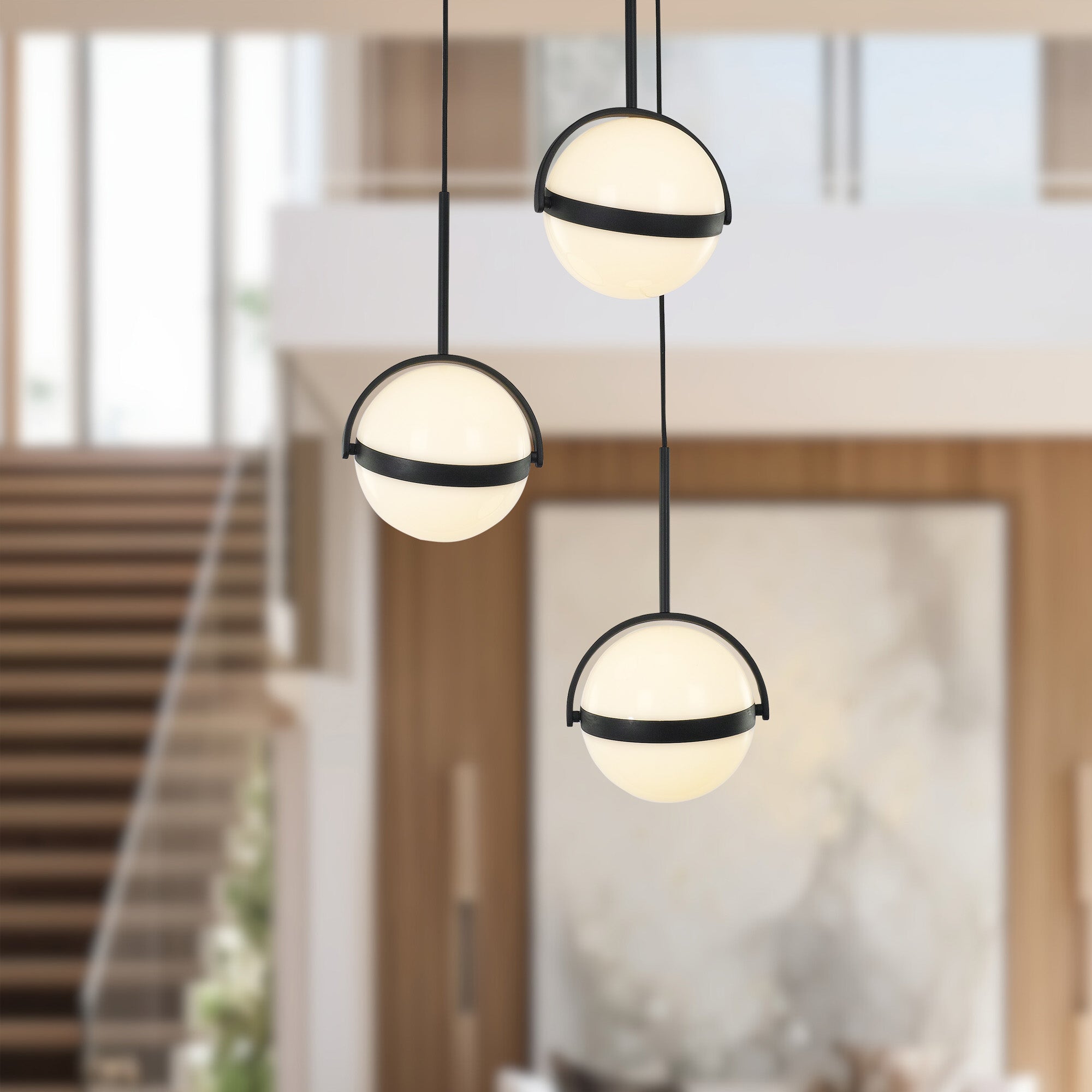 Globo 3 Head Matte Black LED Multi Pendant