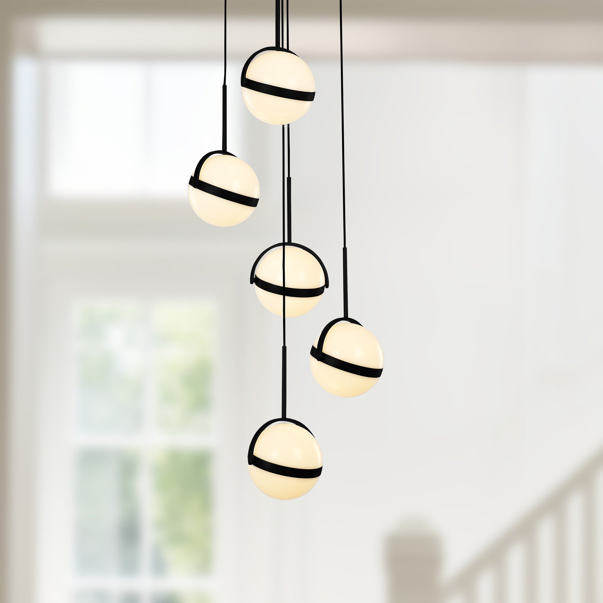 Globo 5 Head Matte Black LED Multi Pendant