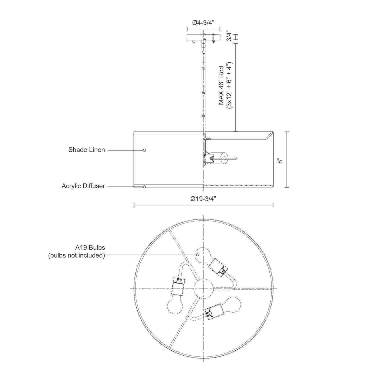 Gregory 20-in Black 3 Lights Pendant