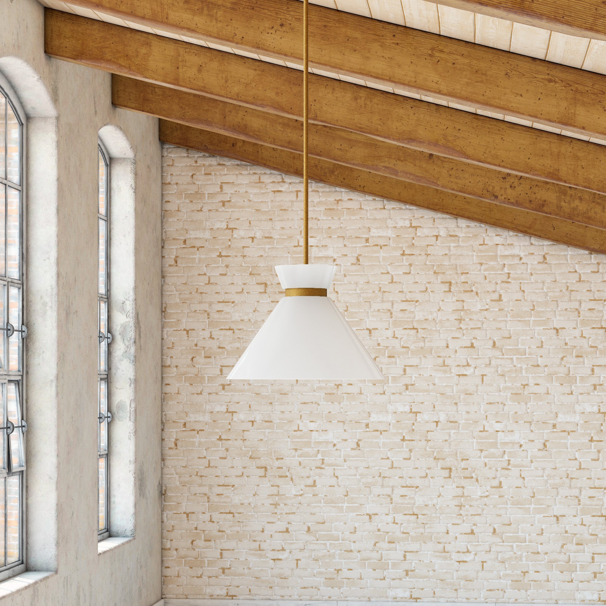 Halston 8-in Brushed Gold/Glossy Opal Glass 1 Light Pendant