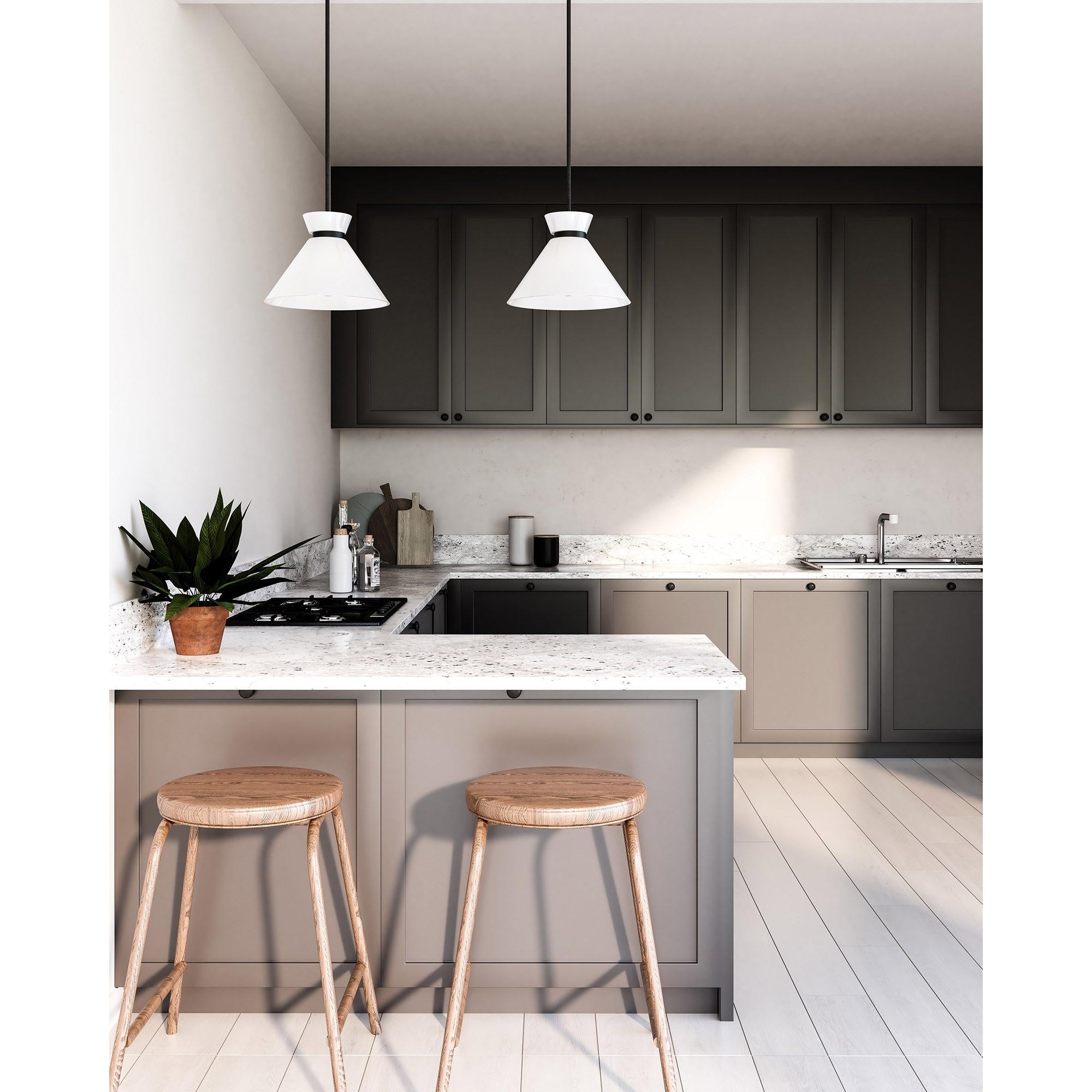 Halston 8-in Glossy Opal Glass/Matte Black 1 Light Pendant