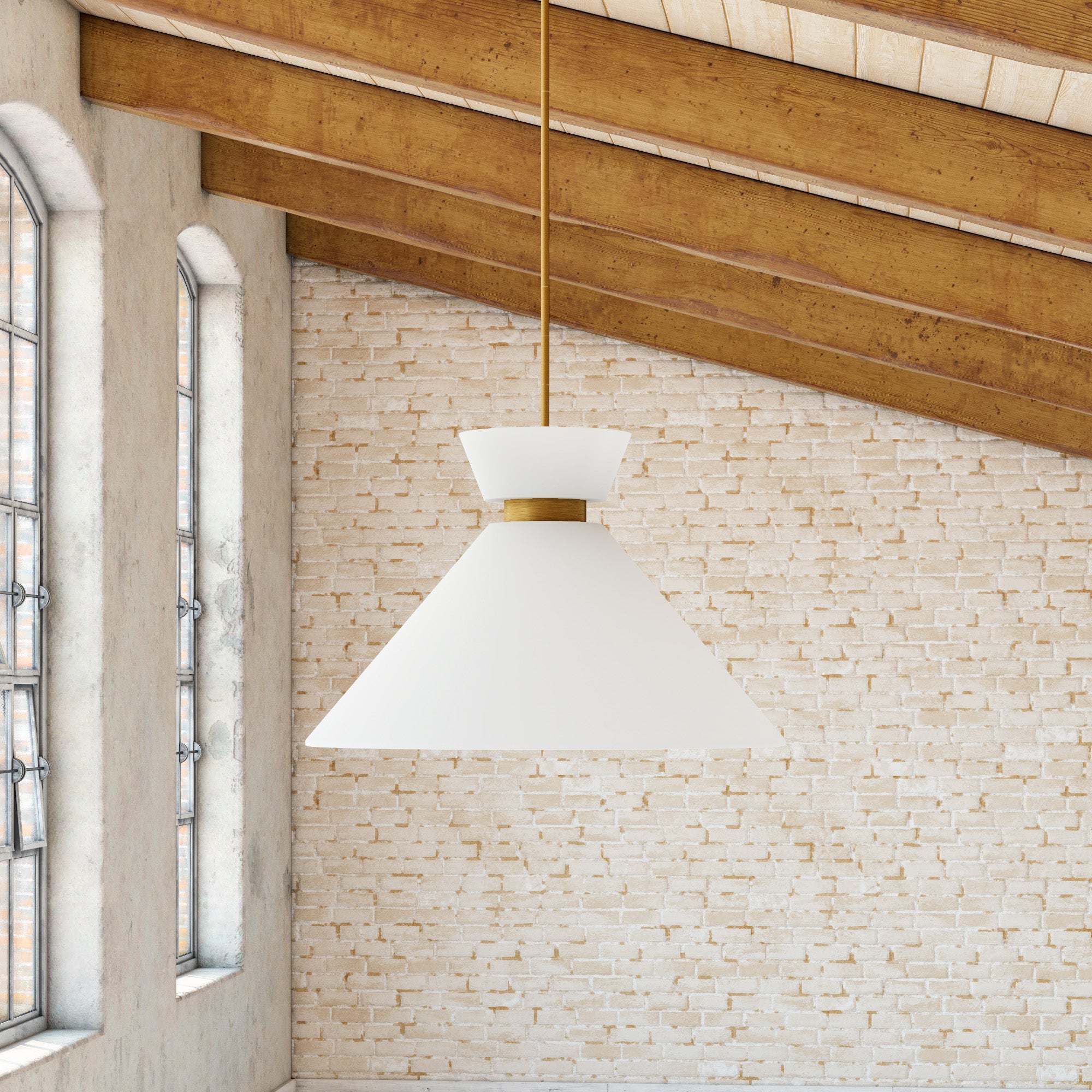 Halston 14-in Brushed Gold/Glossy Opal Glass 1 Light Pendant