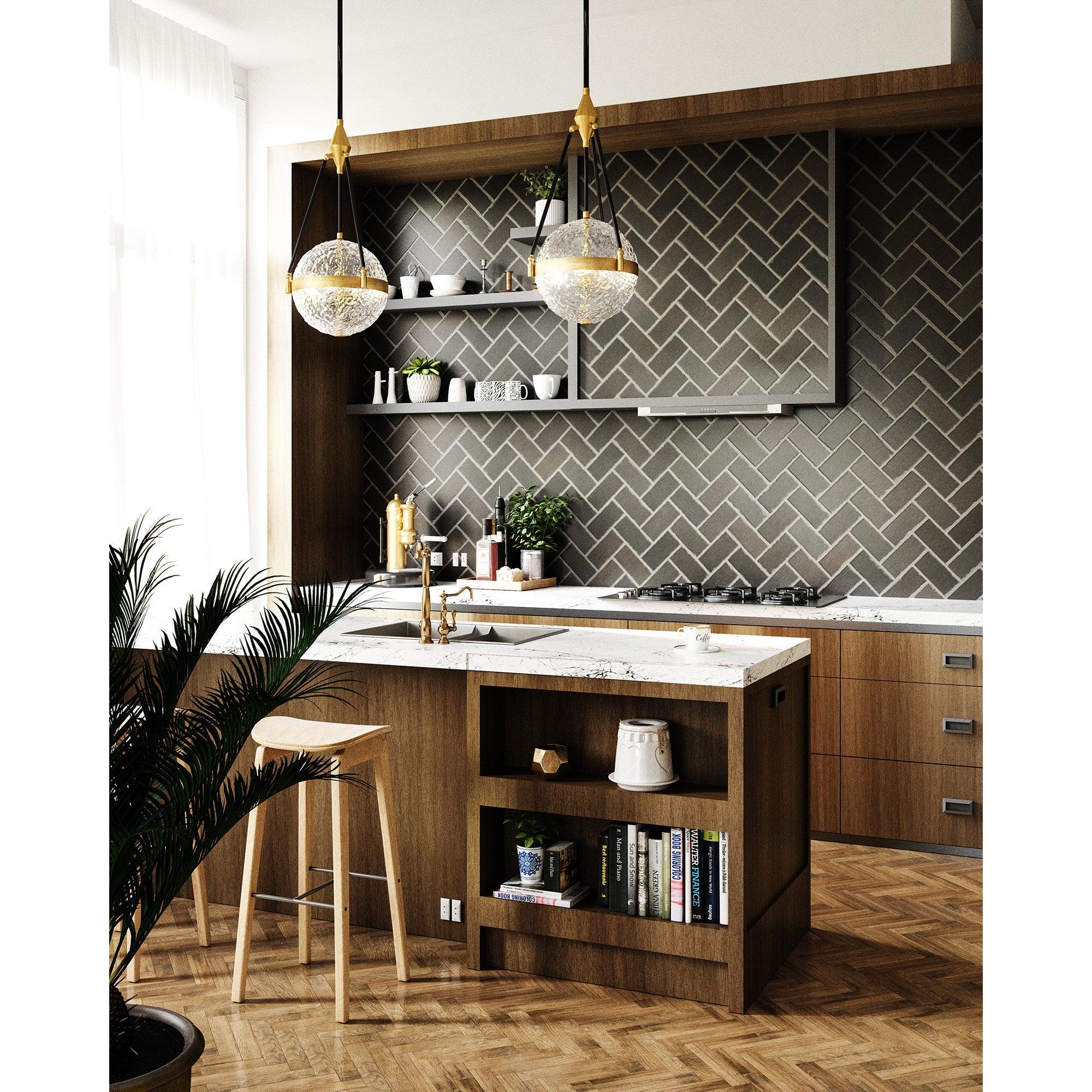 Harmony 14-in Brushed Gold/ Clear Water Glass 3 Lights Pendant