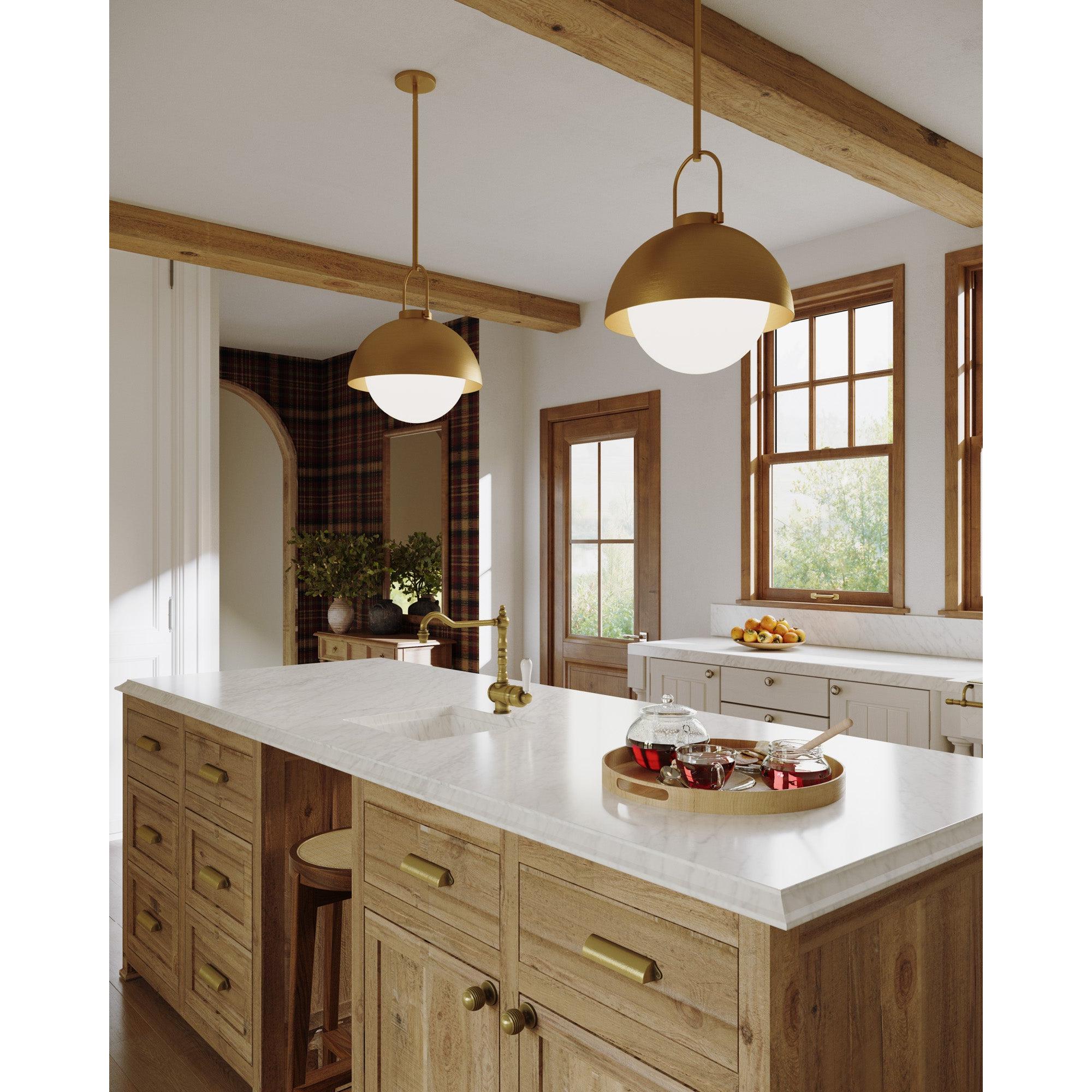 Harper 16-in Aged Gold/Opal Matte Glass 1 Light Pendant