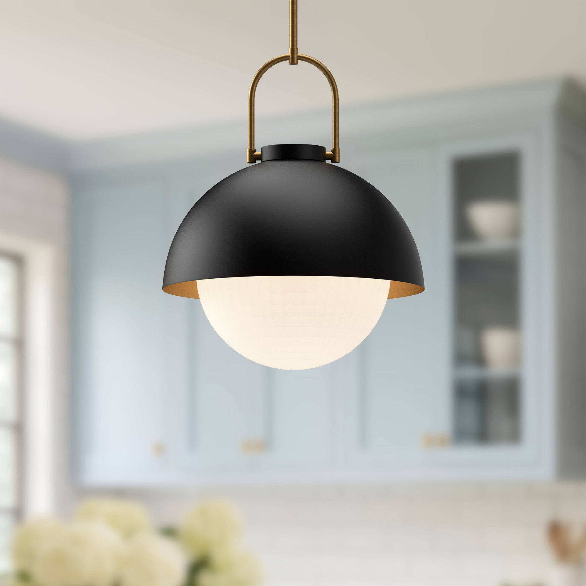 Harper 16-in Matte Black/Opal Matte Glass 1 Light Pendant