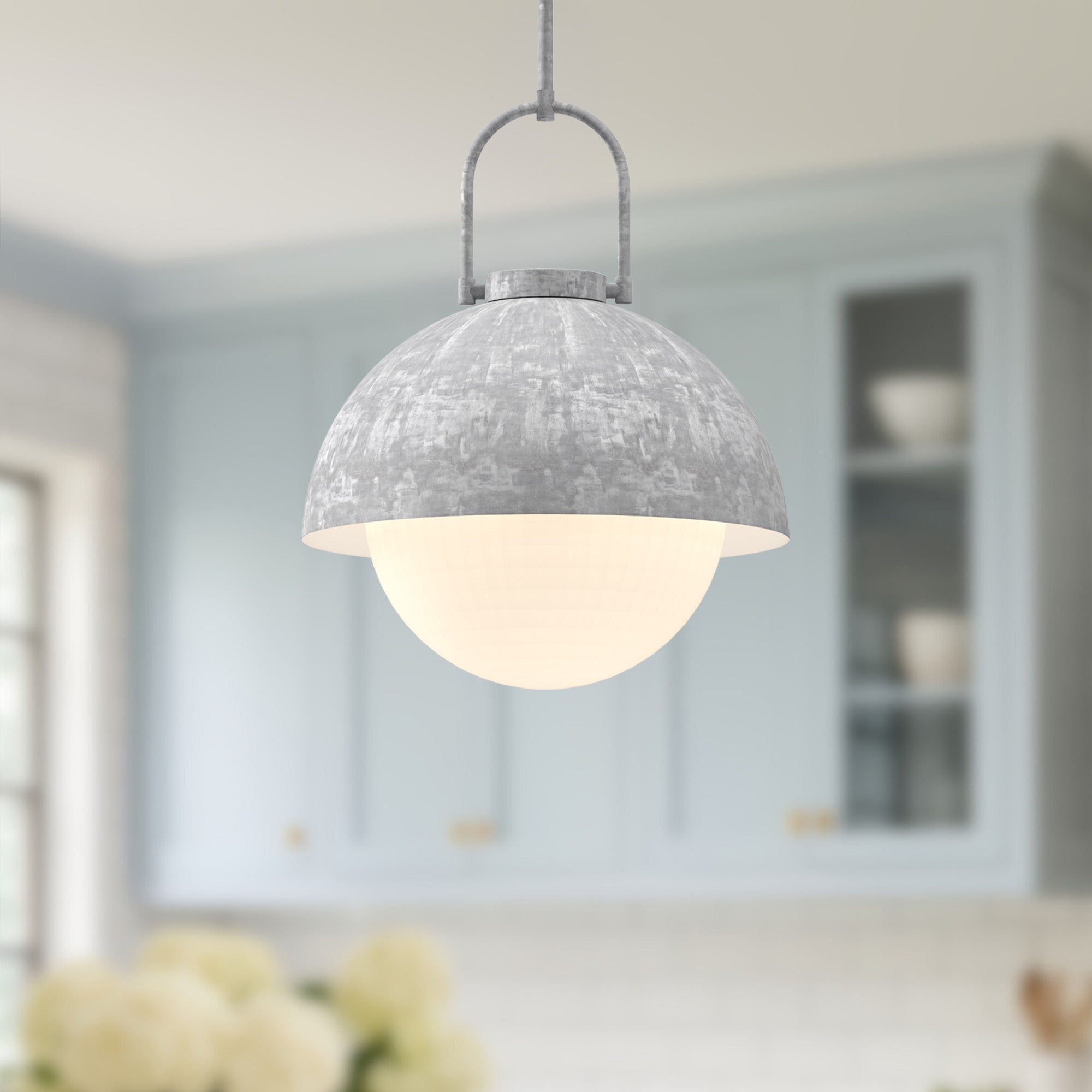 Harper 16-in Steel Shade/Opal Matte Glass 1 Light Pendant
