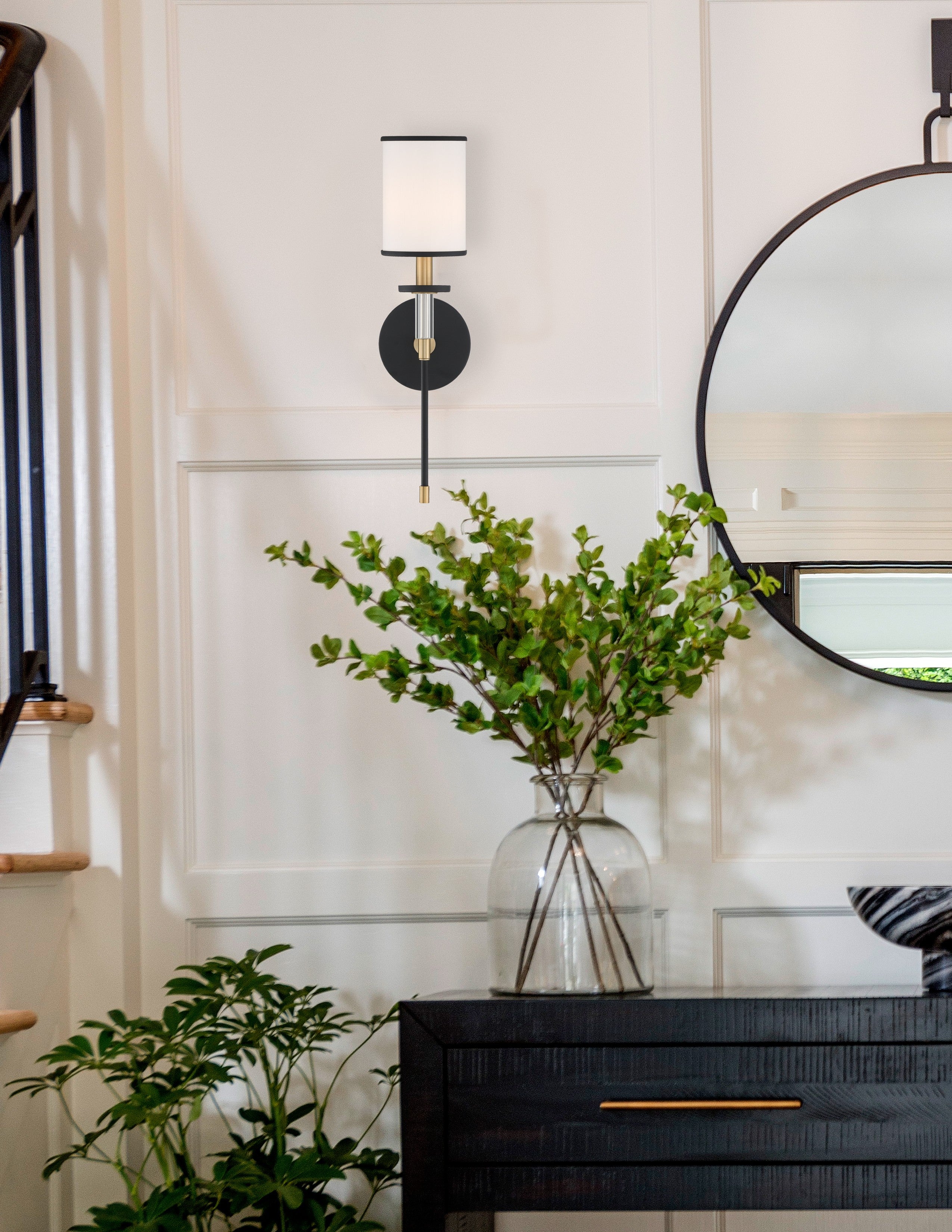 Crystorama Hatfield HAT-471-BF-VG – 5 Inch – 1 Light – Sconce – Black Forged + Vibrant Gold – Damp Rated