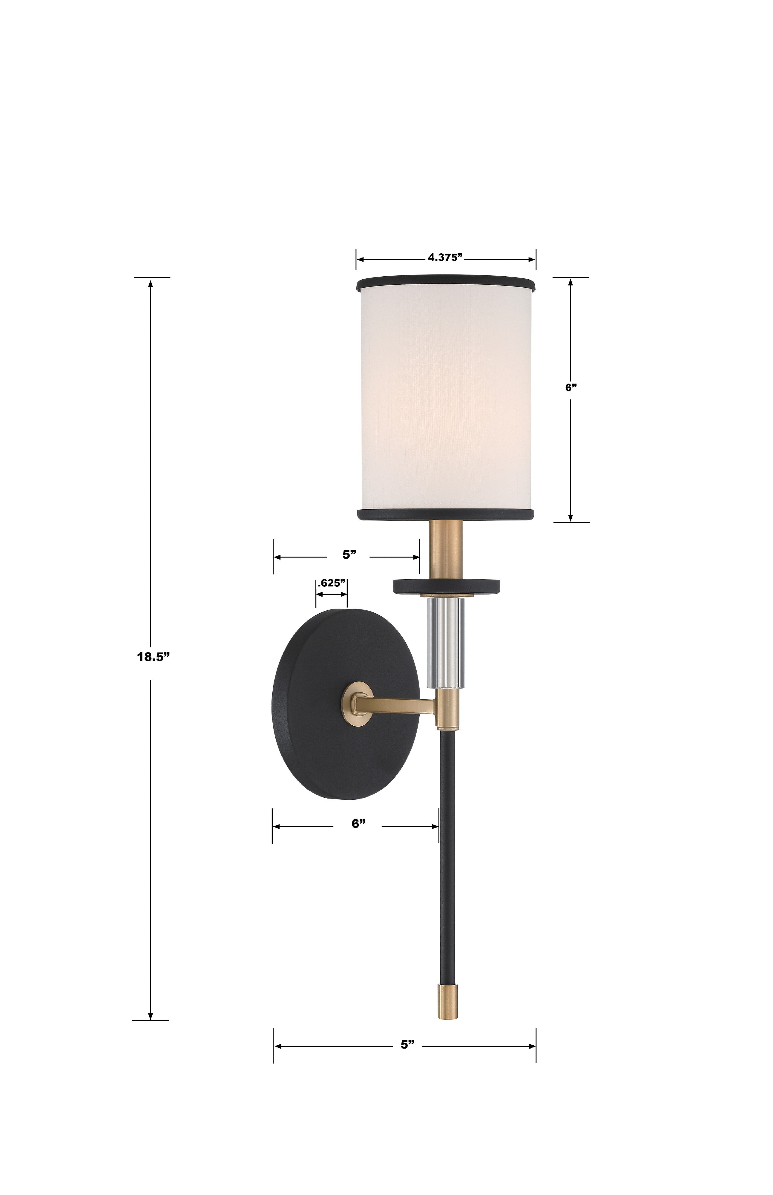 Crystorama Hatfield HAT-471-BF-VG – 5 Inch – 1 Light – Sconce – Black Forged + Vibrant Gold – Damp Rated