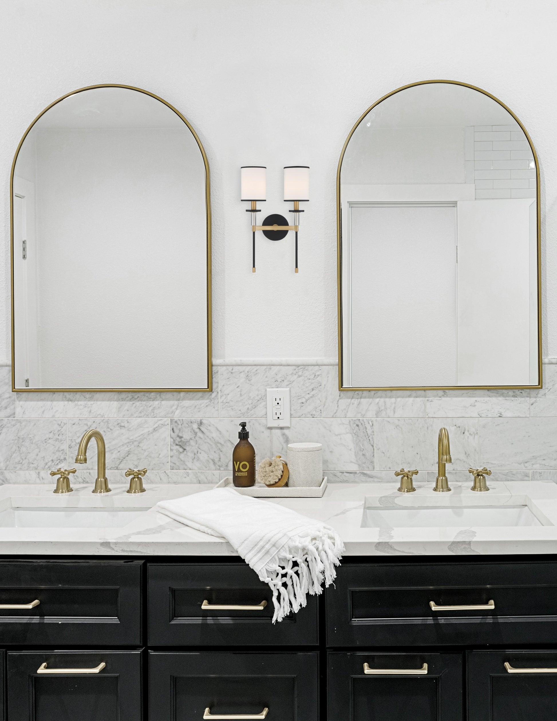 Crystorama Hatfield HAT-472-BF-VG – 12 Inch – 2 Light – Sconce – Black Forged + Vibrant Gold – Damp Rated