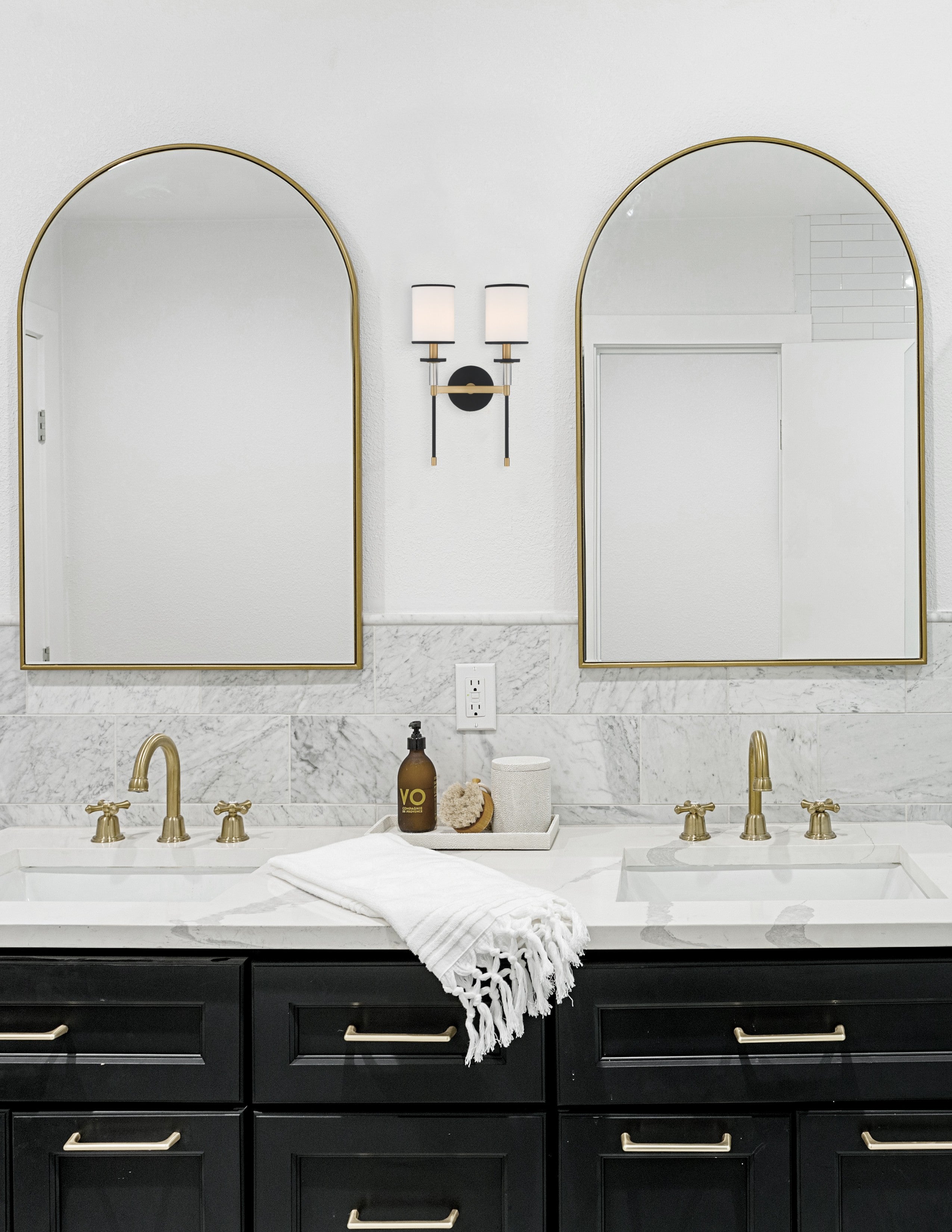 Crystorama Hatfield HAT-472-BF-VG – 12 Inch – 2 Light – Sconce – Black Forged + Vibrant Gold – Damp Rated