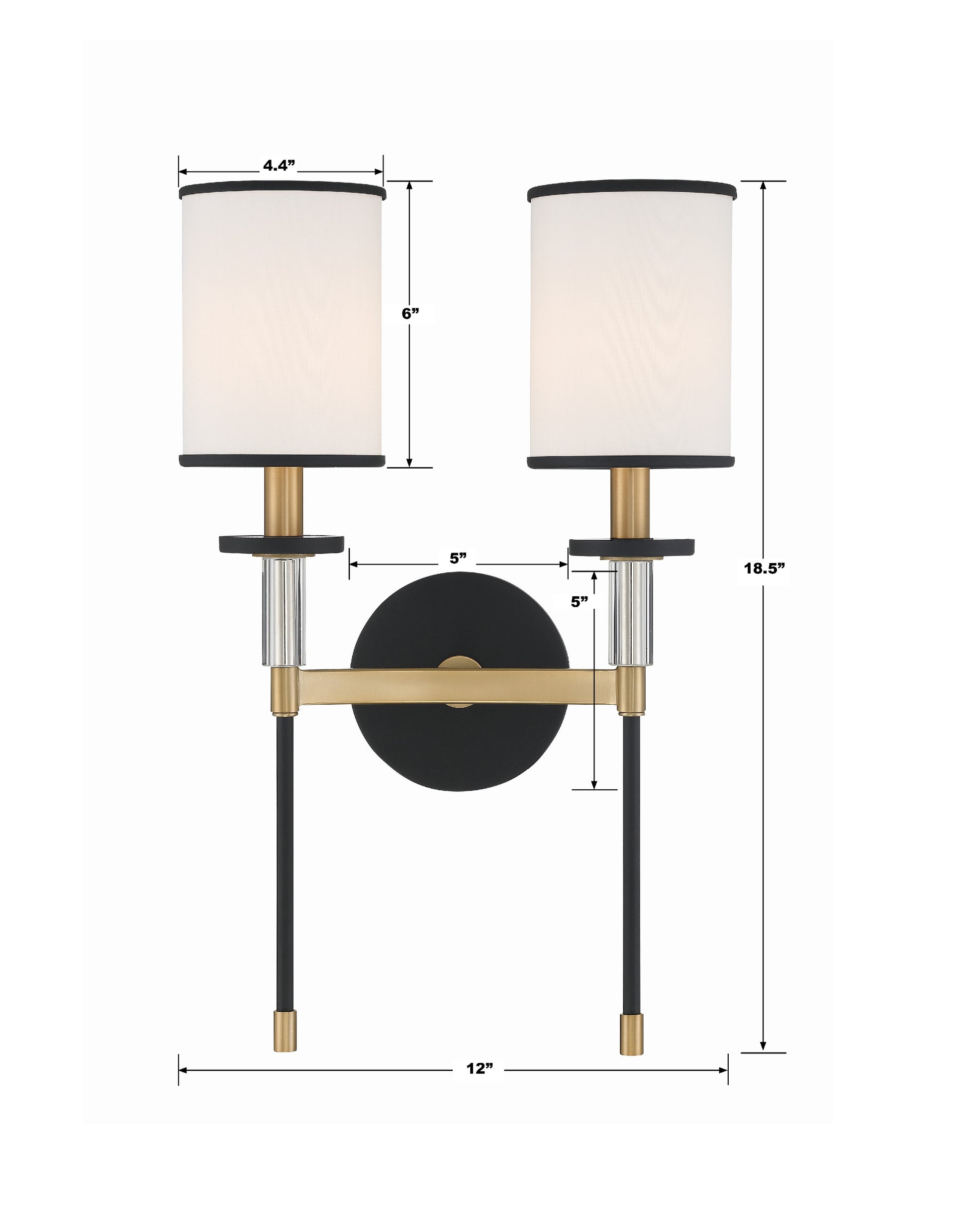 Crystorama Hatfield HAT-472-BF-VG – 12 Inch – 2 Light – Sconce – Black Forged + Vibrant Gold – Damp Rated