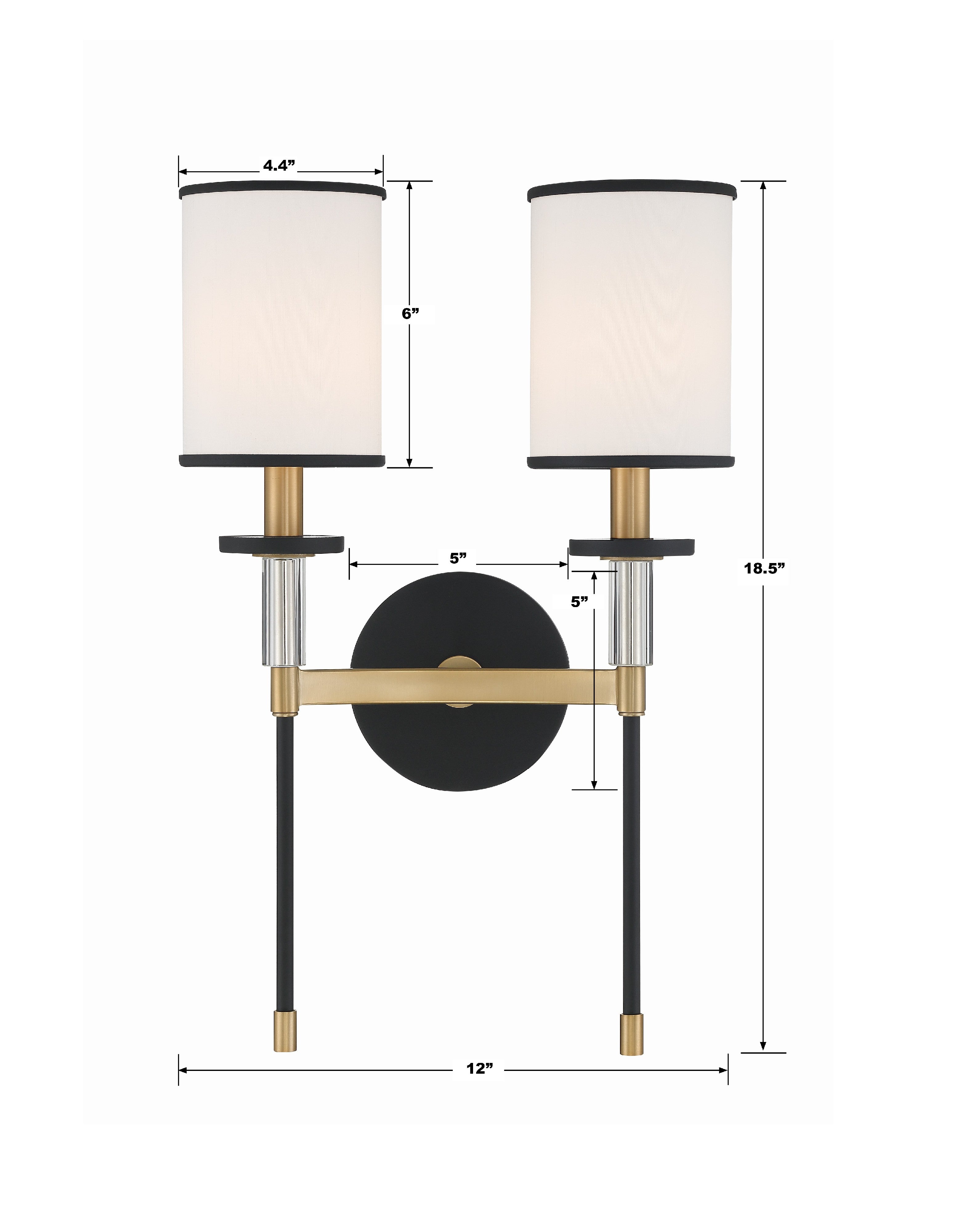 Crystorama Hatfield HAT-472-BF-VG – 12 Inch – 2 Light – Sconce – Black Forged + Vibrant Gold – Damp Rated
