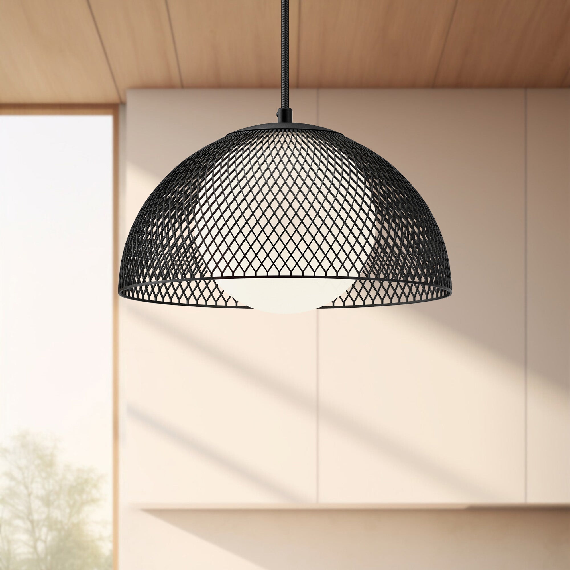 Haven 12-in Matte Black/Opal Matte Glass 1 Light Pendant