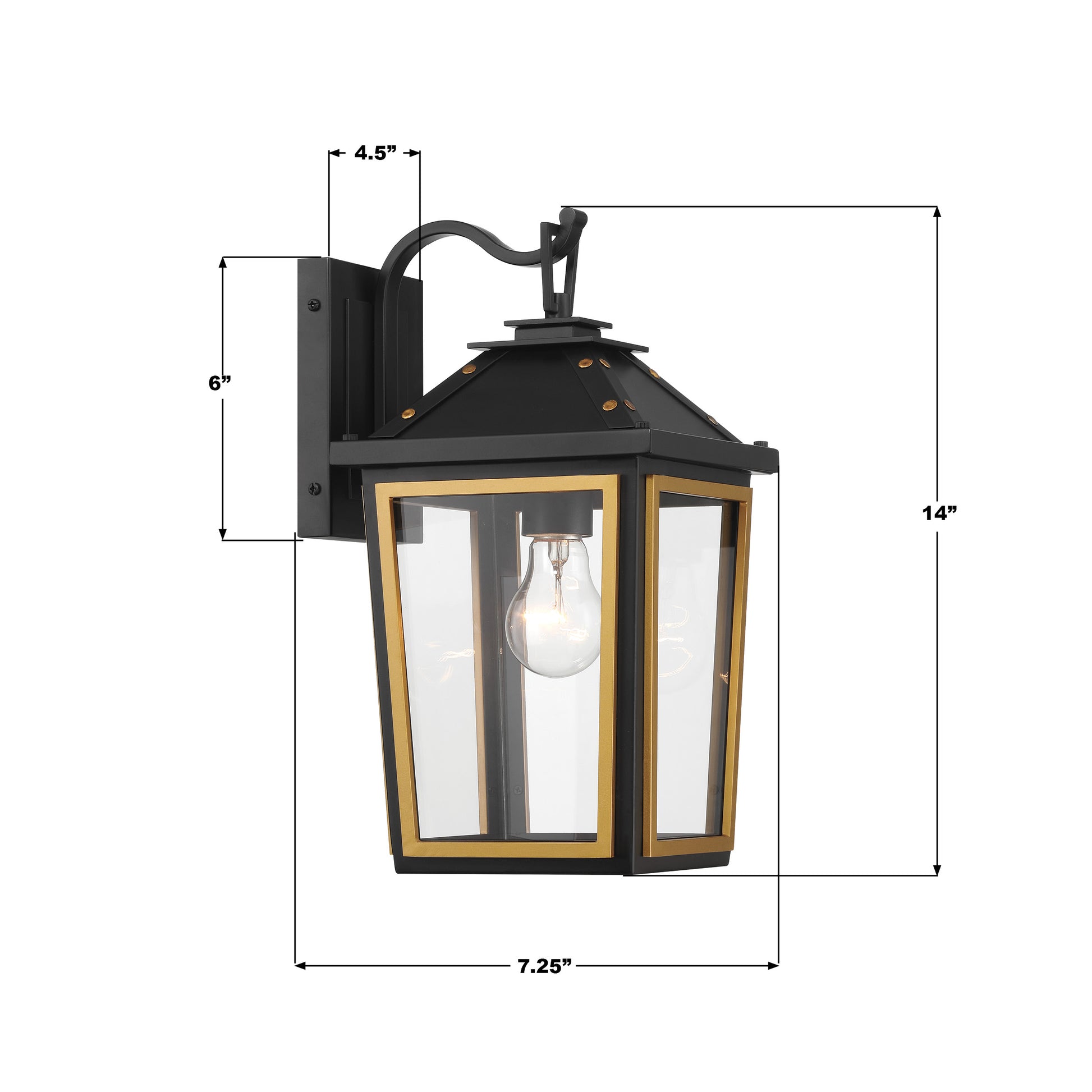 Crystorama Hawkins HAW-601-MK-TG – 7.25 Inch – 1 Light – Outdoor – Matte Black + Textured Gold – Wet Rated