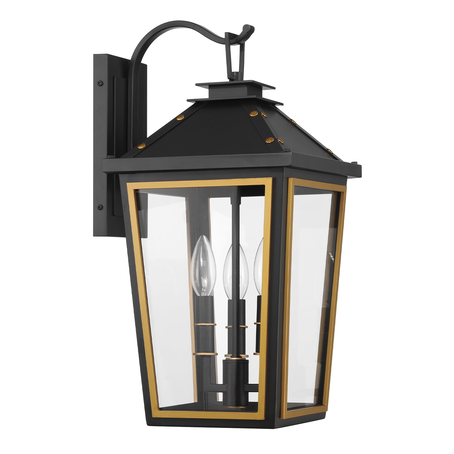 Crystorama Hawkins HAW-602-MK-TG – 9.5 Inch – 3 Light – Outdoor – Matte Black + Textured Gold – Wet Rated