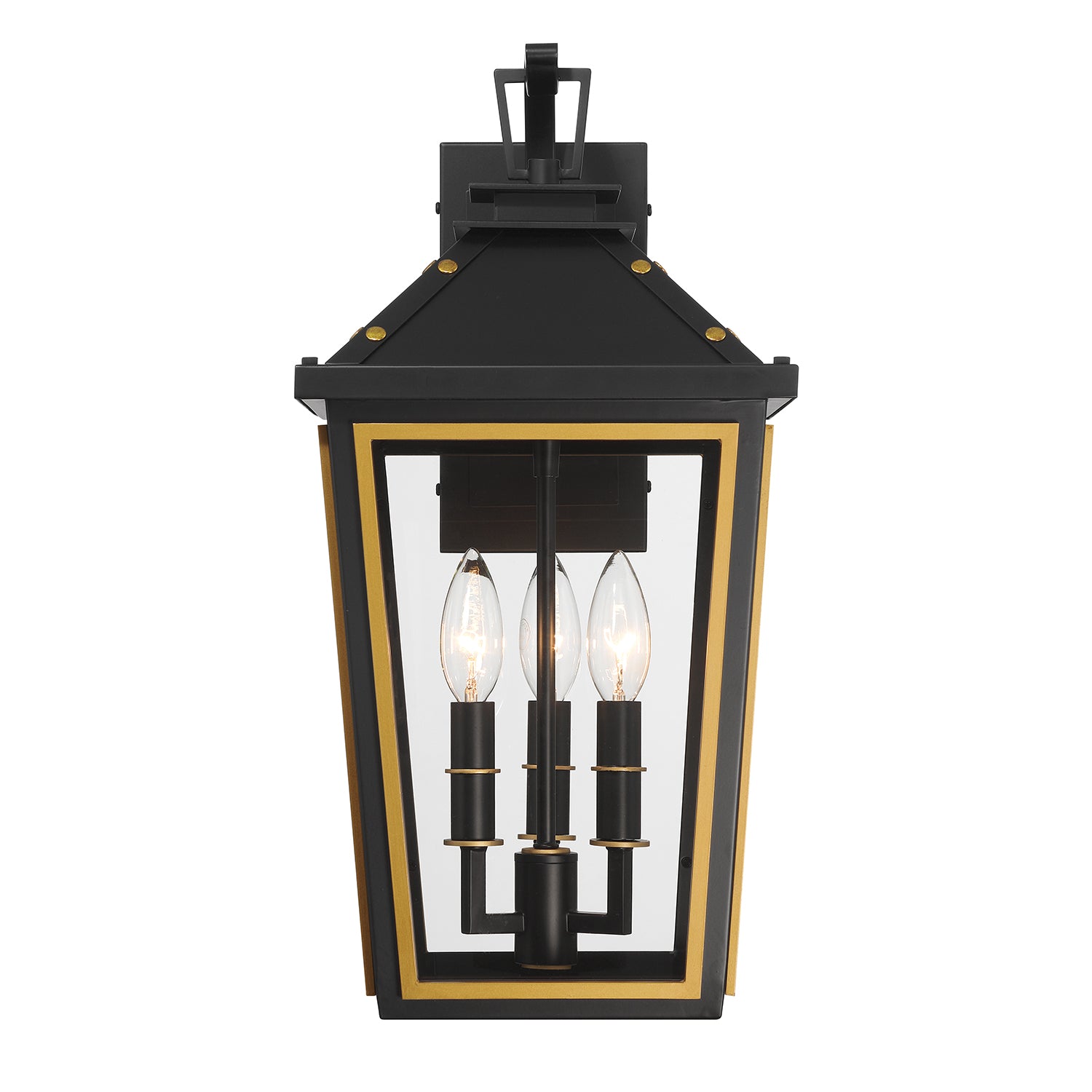 Crystorama Hawkins HAW-602-MK-TG – 9.5 Inch – 3 Light – Outdoor – Matte Black + Textured Gold – Wet Rated