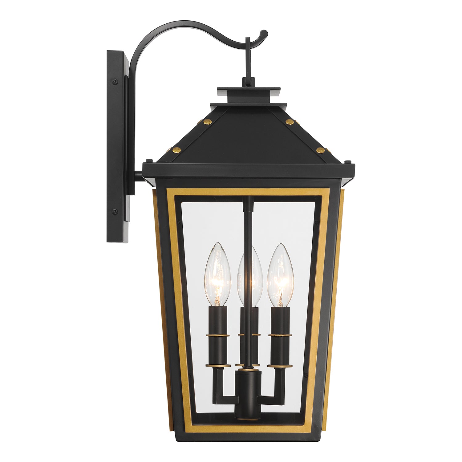 Crystorama Hawkins HAW-602-MK-TG – 9.5 Inch – 3 Light – Outdoor – Matte Black + Textured Gold – Wet Rated