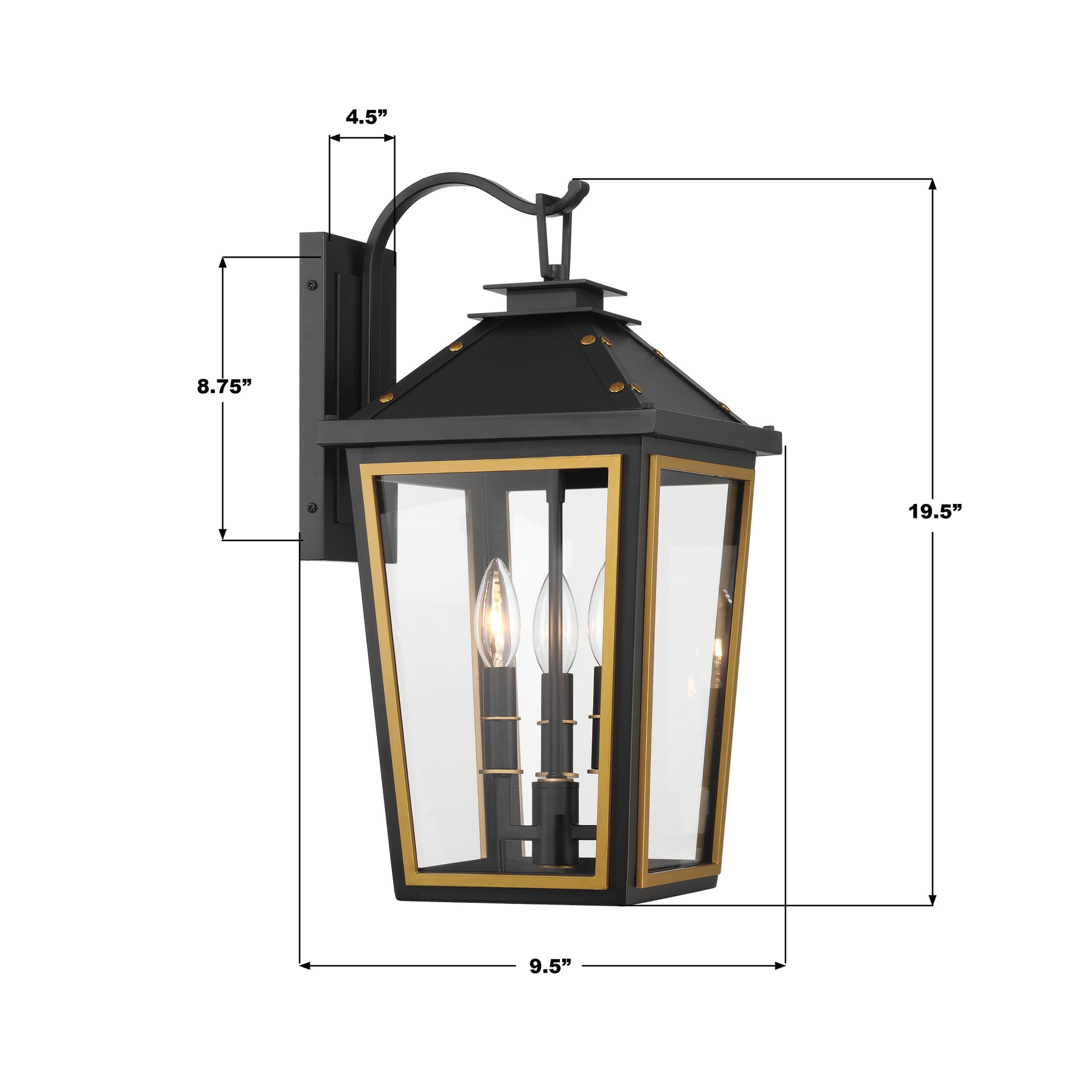 Crystorama Hawkins HAW-602-MK-TG – 9.5 Inch – 3 Light – Outdoor – Matte Black + Textured Gold – Wet Rated