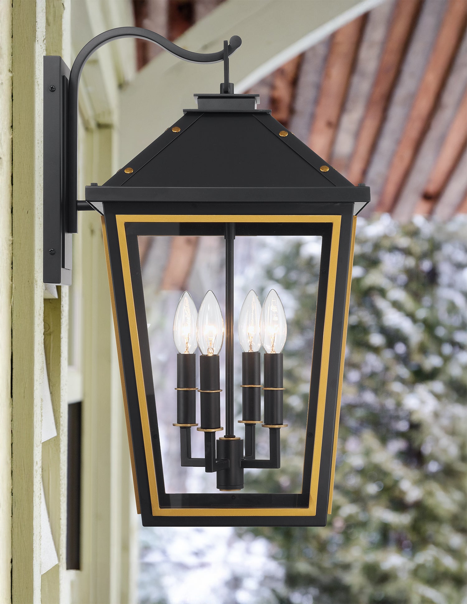 Crystorama Hawkins HAW-603-MK-TG – 12 Inch – 4 Light – Outdoor – Matte Black + Textured Gold – Wet Rated