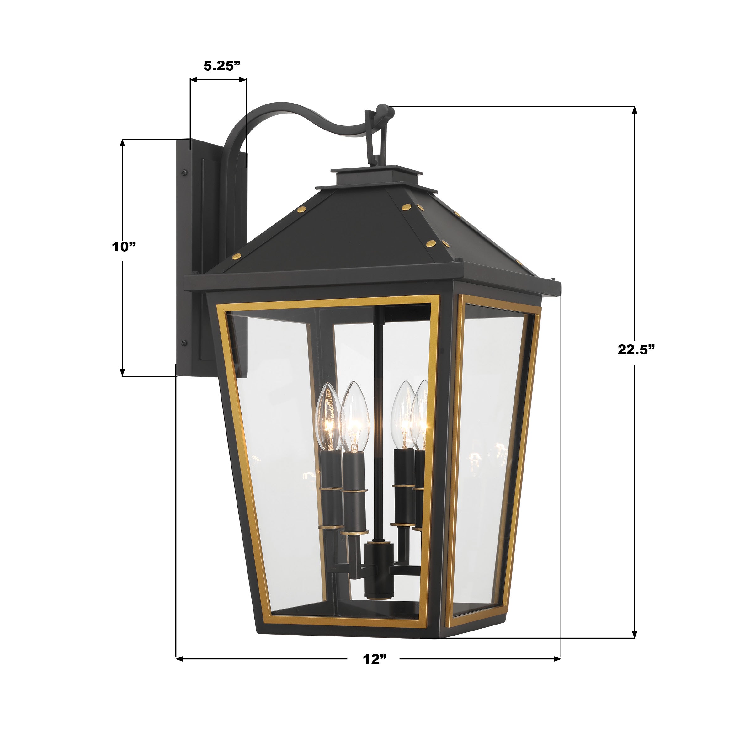 Crystorama Hawkins HAW-603-MK-TG – 12 Inch – 4 Light – Outdoor – Matte Black + Textured Gold – Wet Rated