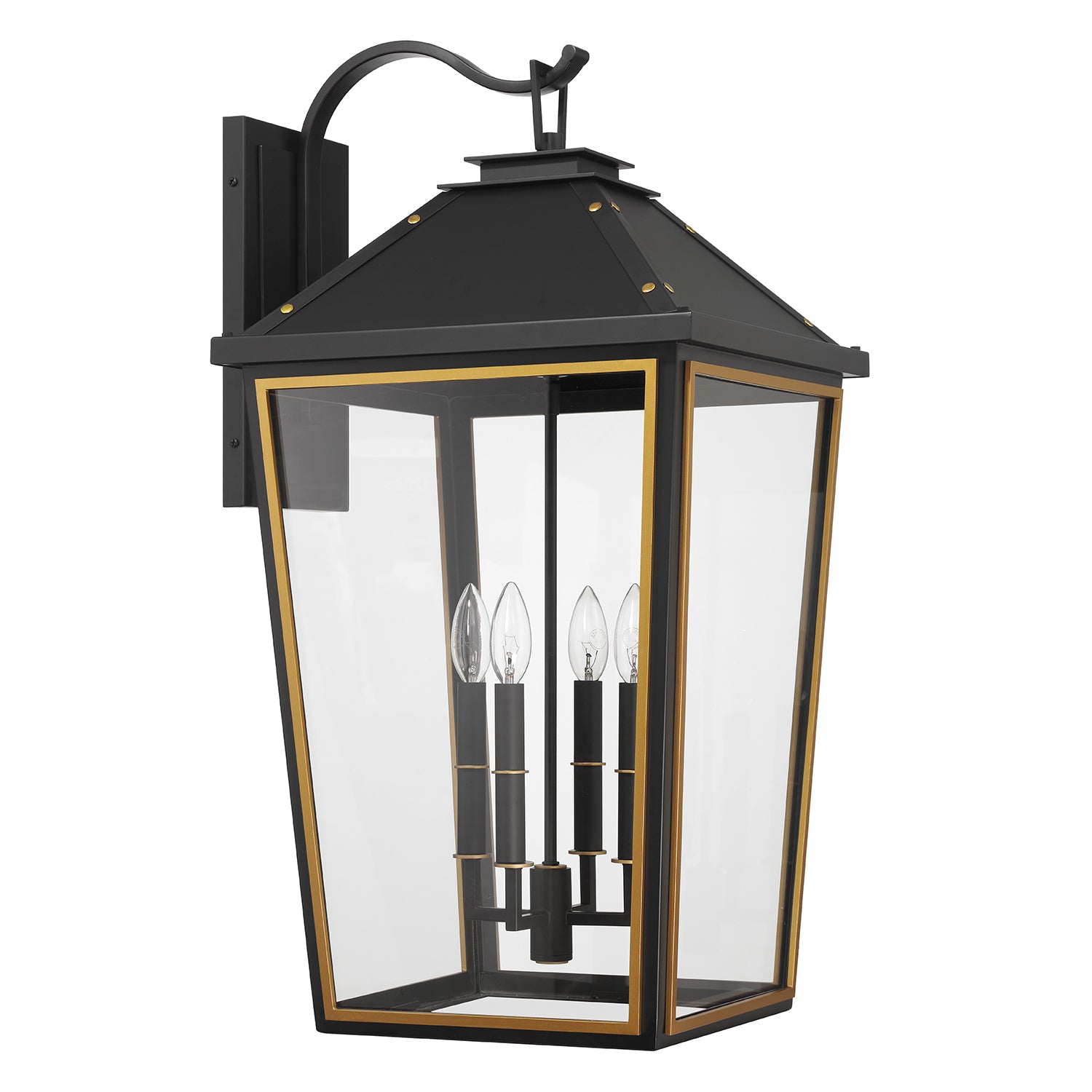 Crystorama Hawkins HAW-604-MK-TG – 15 Inch – 4 Light – Outdoor – Matte Black + Textured Gold – Wet Rated