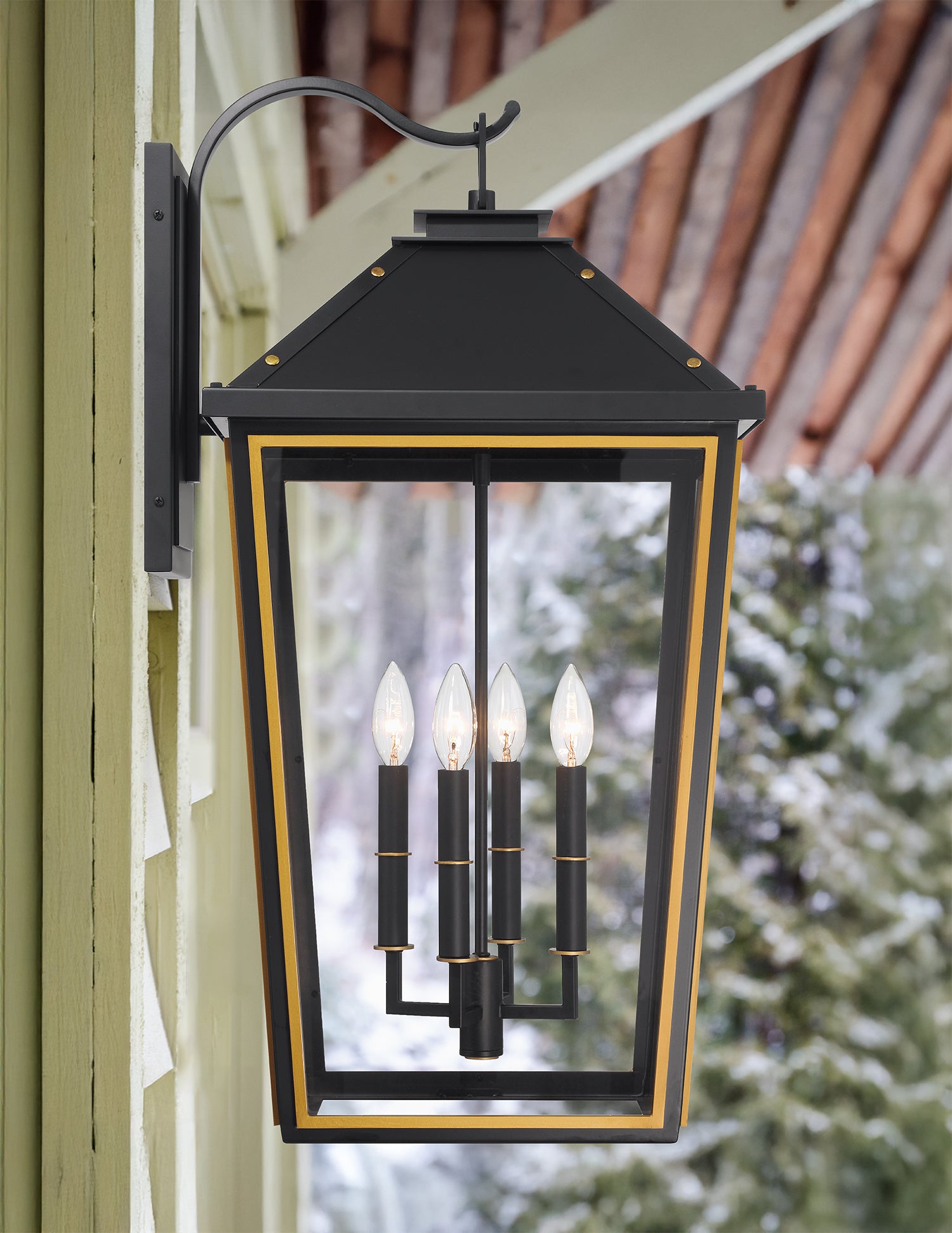 Crystorama Hawkins HAW-604-MK-TG – 15 Inch – 4 Light – Outdoor – Matte Black + Textured Gold – Wet Rated