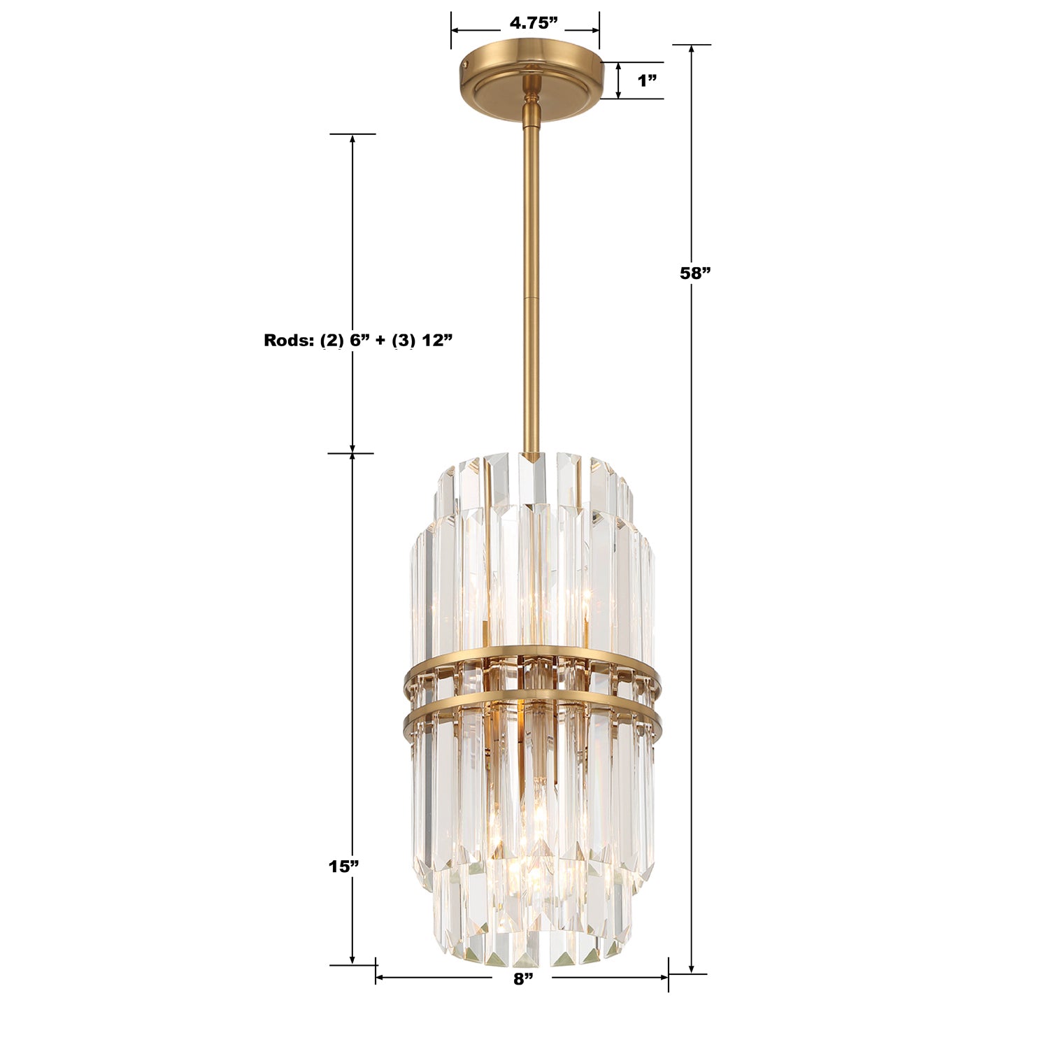 Crystorama Hayes HAY-1401-AG – 8 Inch – 4 Light – Pendant Light – Aged Brass – Dry Rated