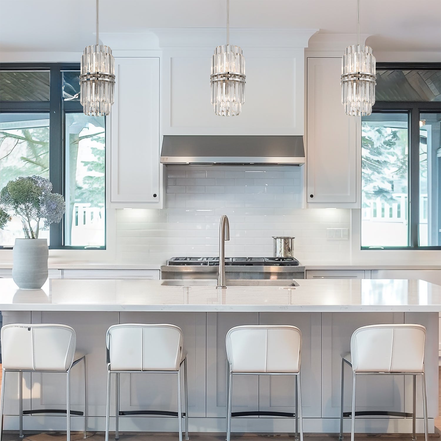 Crystorama Hayes HAY-1401-PN – 8 Inch – 4 Light – Pendant Light – Polished Nickel – Dry Rated