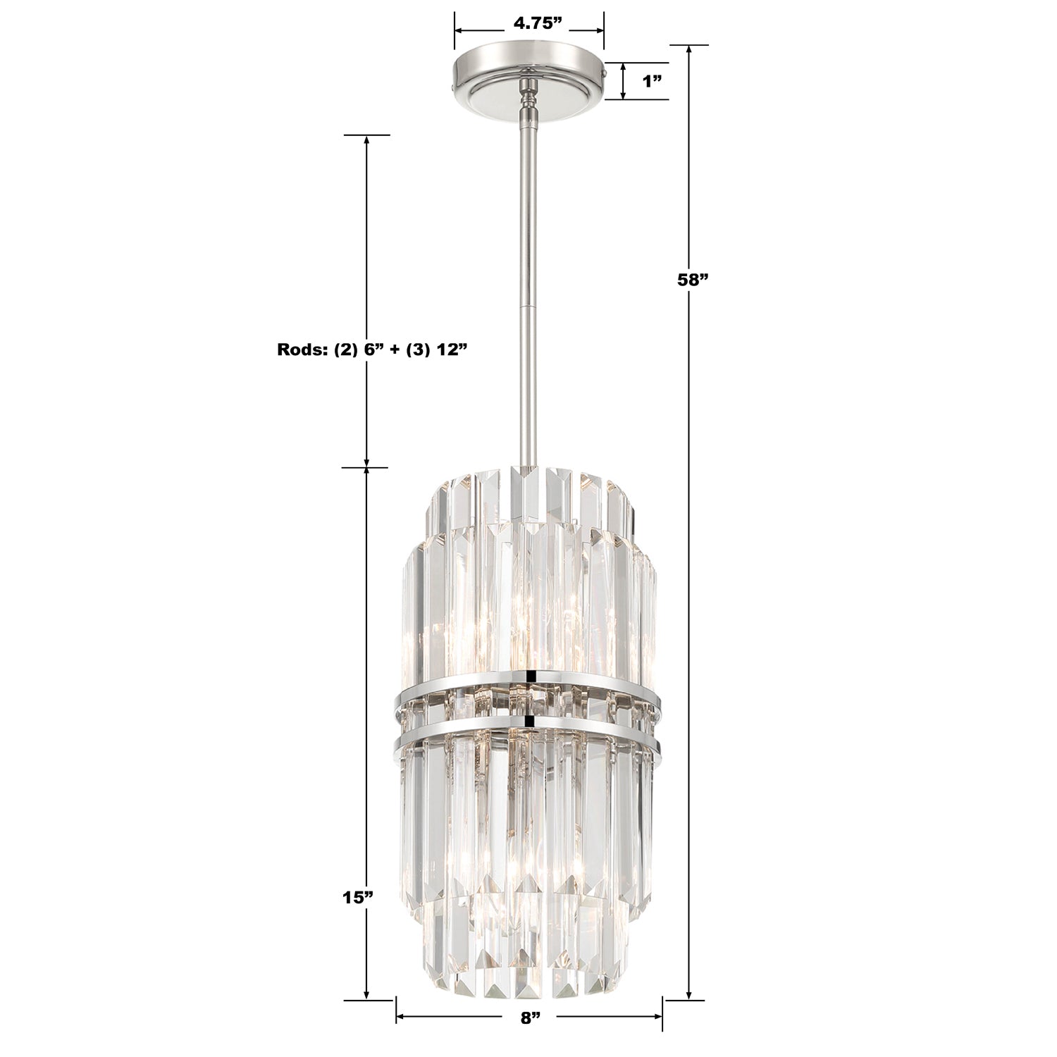 Crystorama Hayes HAY-1401-PN – 8 Inch – 4 Light – Pendant Light – Polished Nickel – Dry Rated