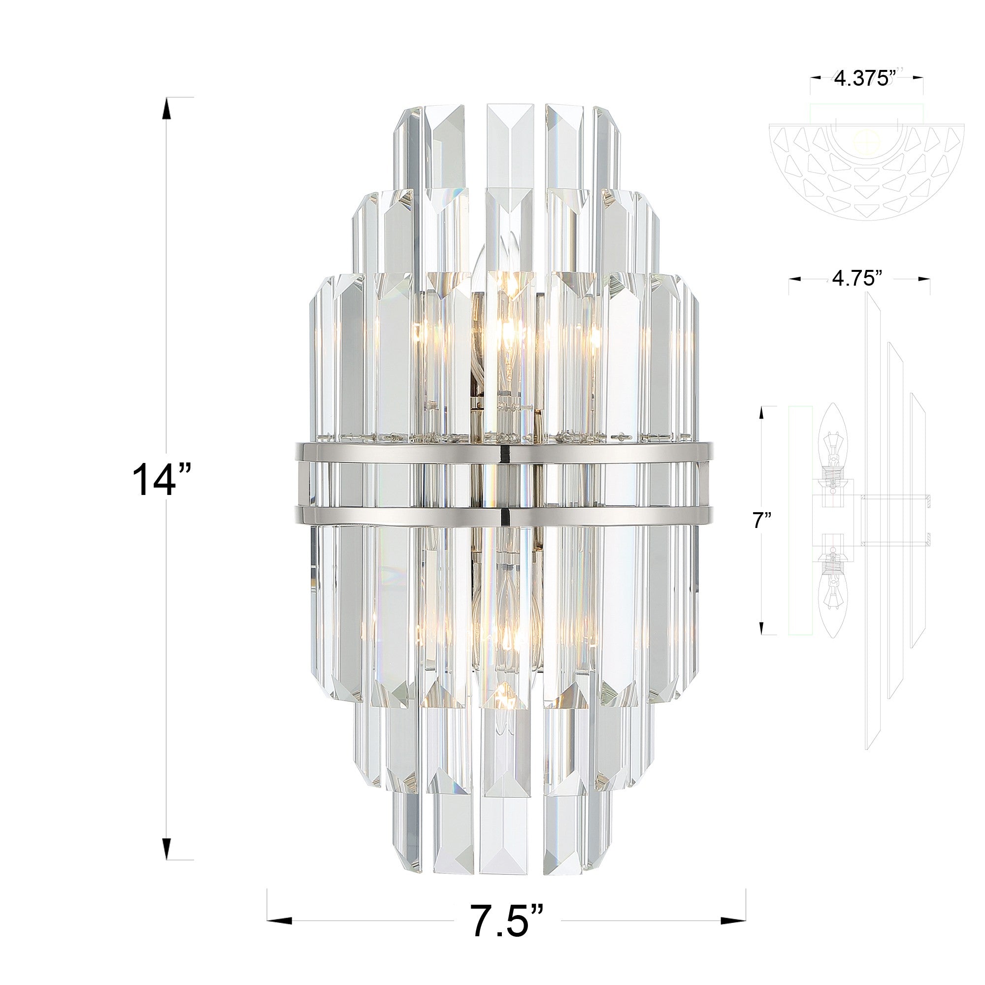 Crystorama Hayes HAY-1402-PN – 7.5 Inch – 2 Light – Sconce – Polished Nickel – Dry Rated