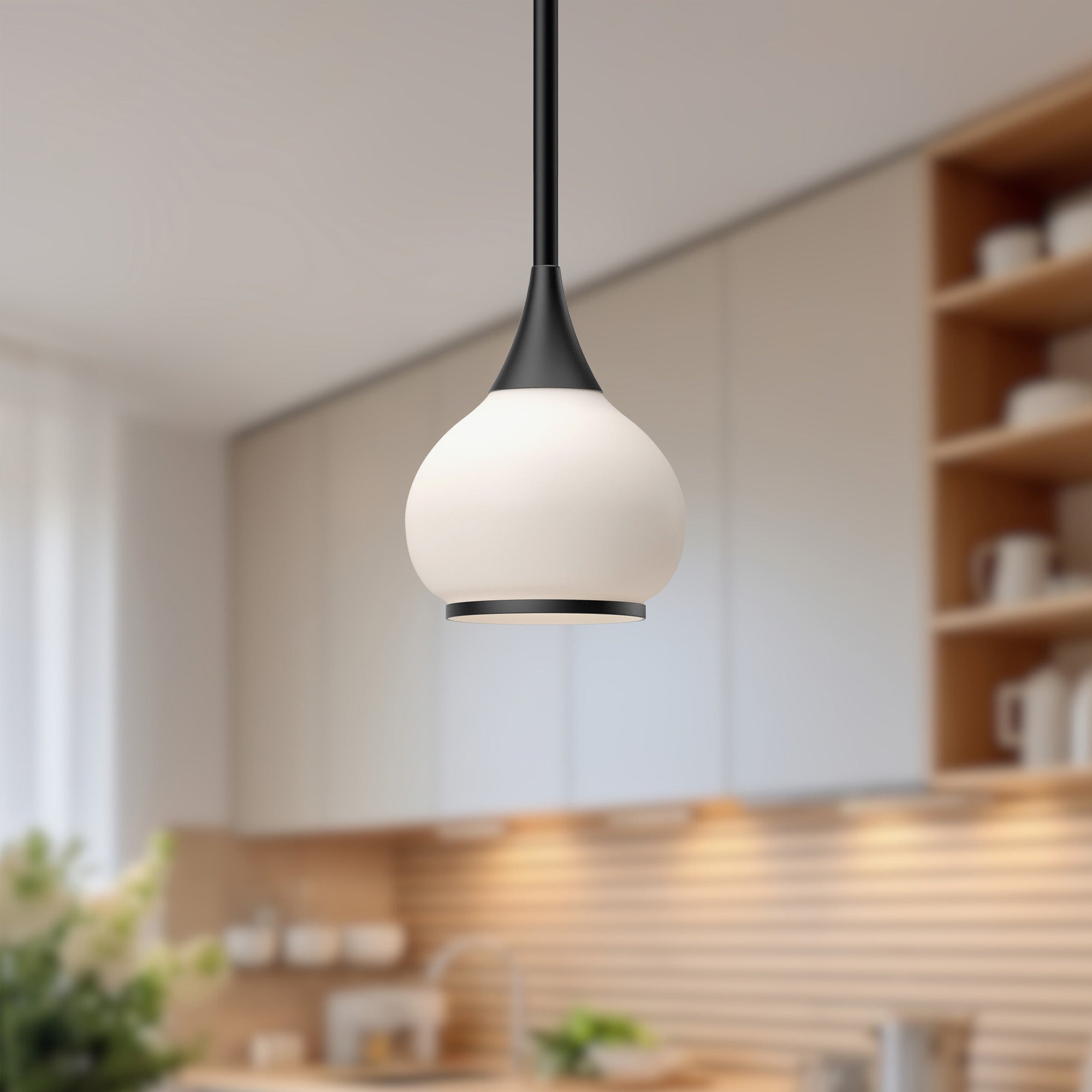 Hazel 6-in Matte Black/Opal Matte Glass 1 Light Pendant